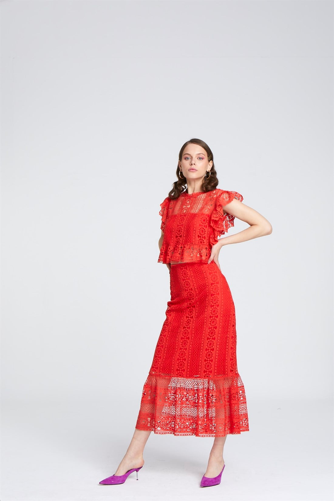 Nar çiçeği güpür bluz