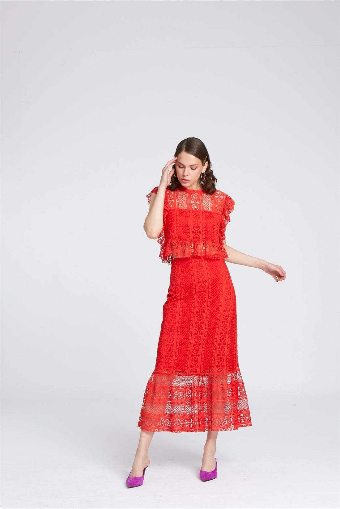 Nar çiçeği güpür midi etek