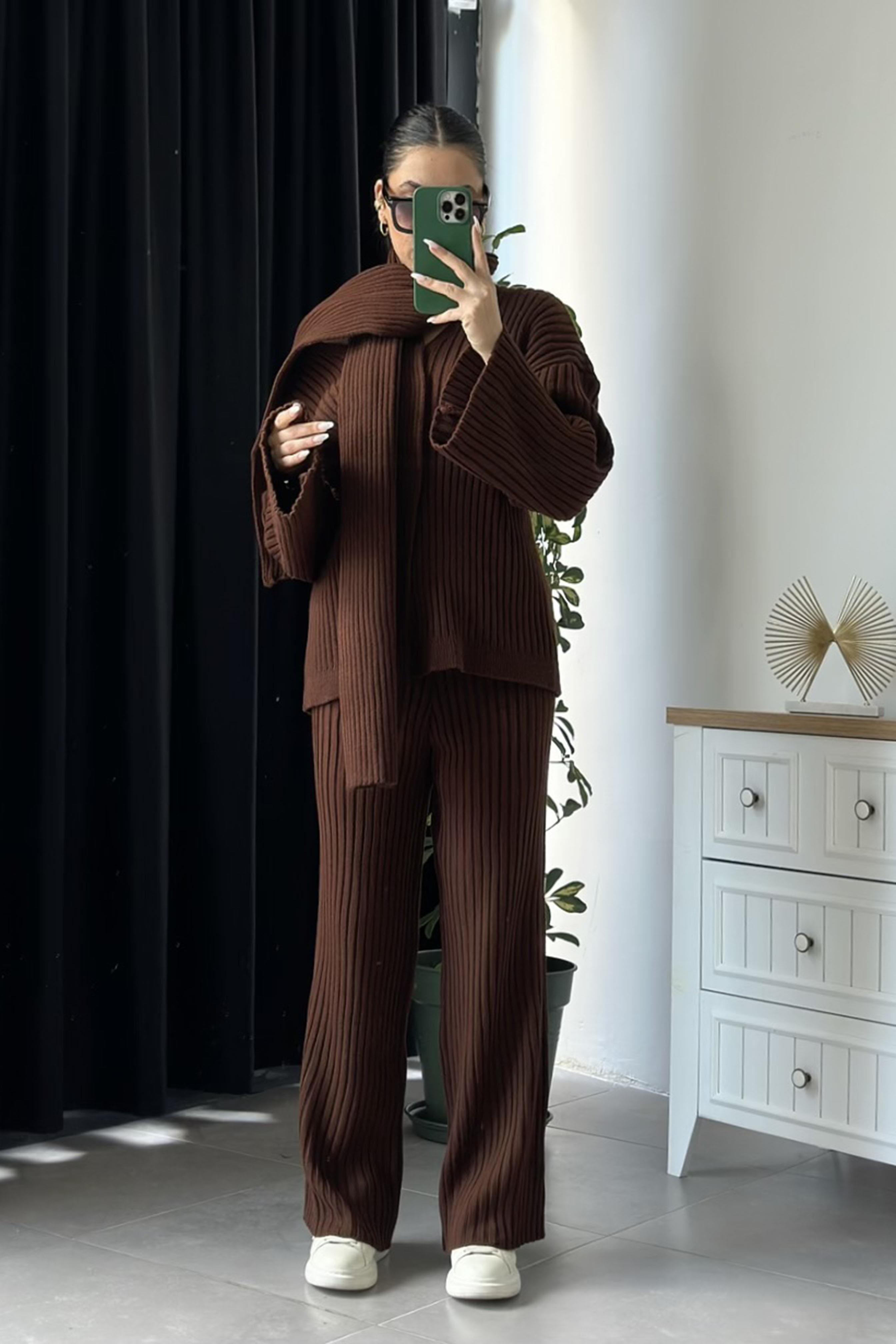 Atkılı Triko Takım Acı Kahve