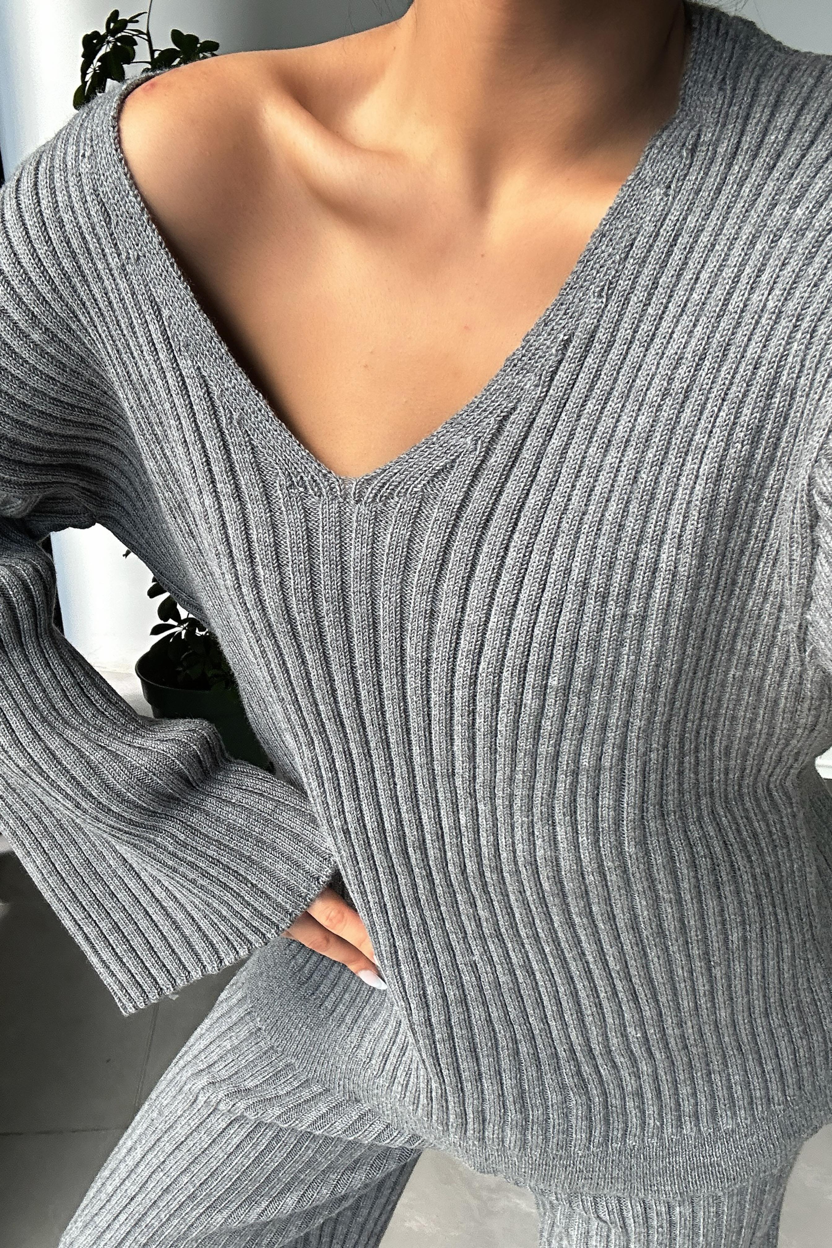 Atkılı Triko Takım Gri