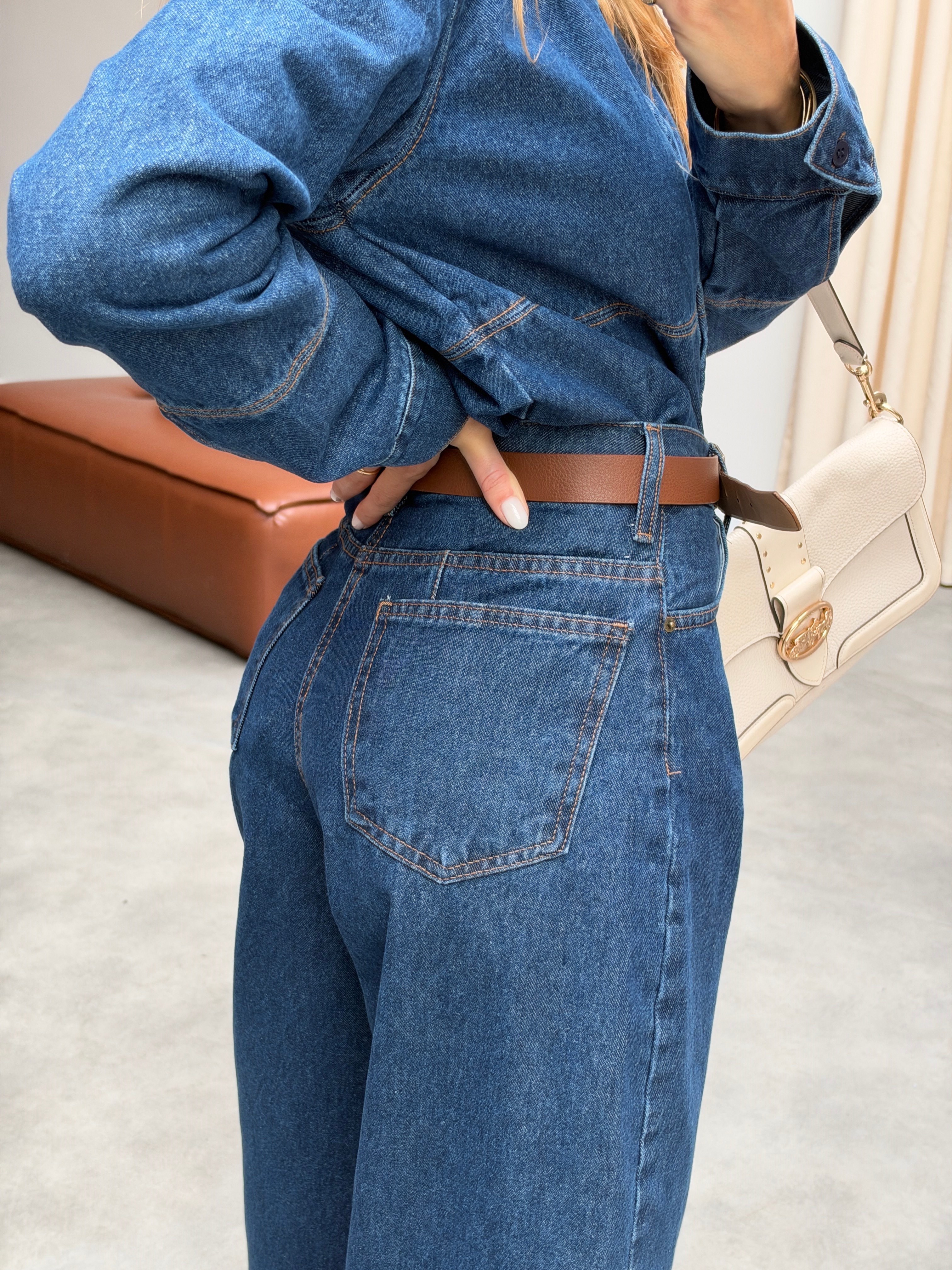 Barrel Jean Pantolon Koyu Mavi