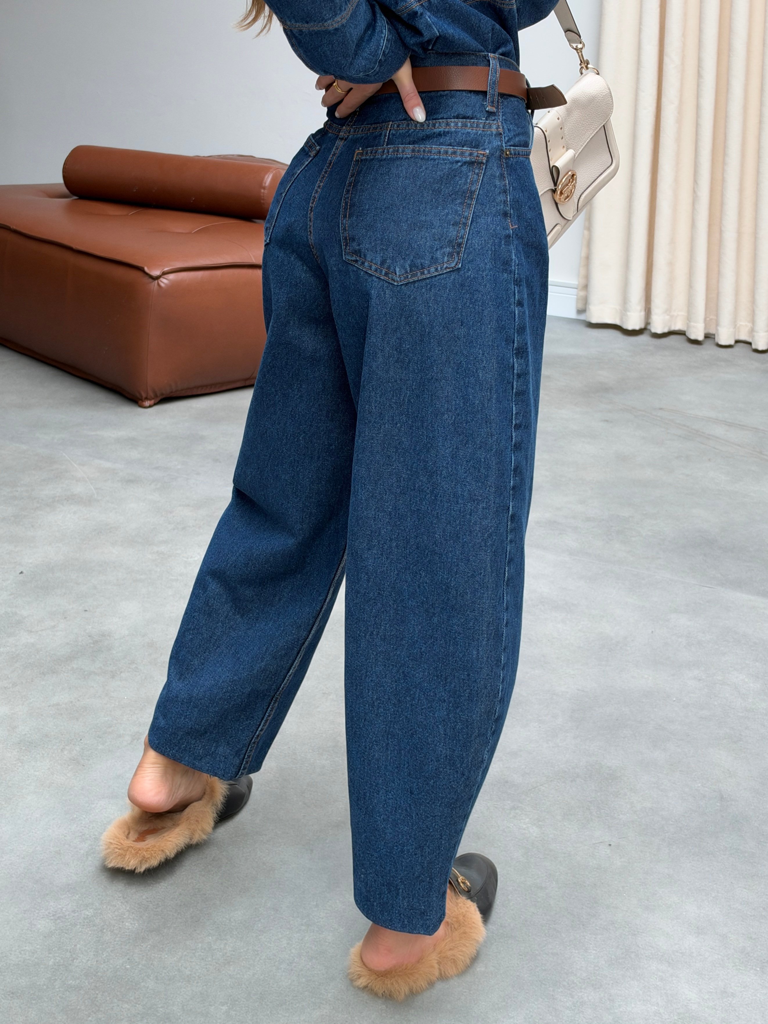 Barrel Jean Pantolon Koyu Mavi