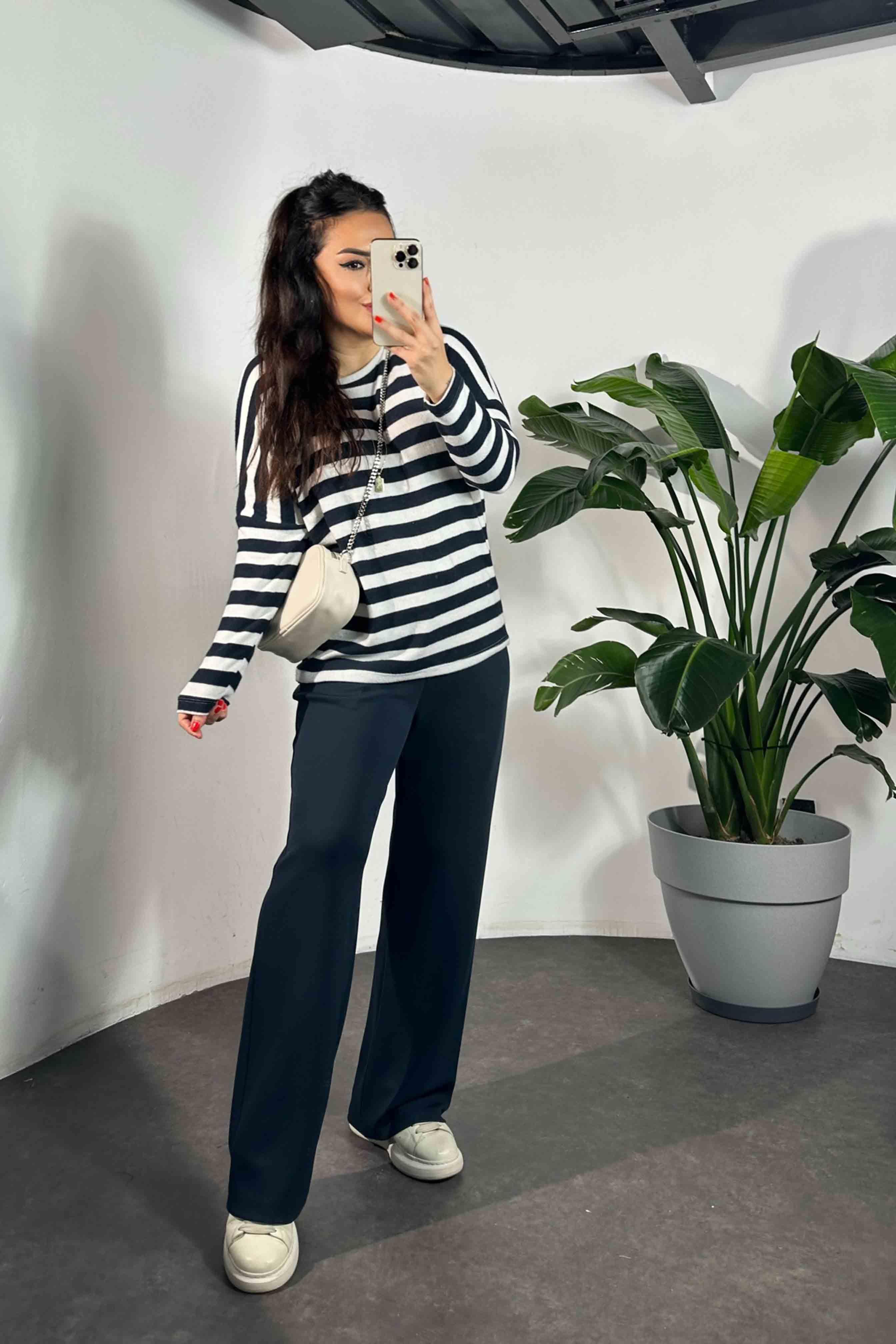 Bel Bağlamalı Cepli Modal Kumaş Pantolon Lacivert