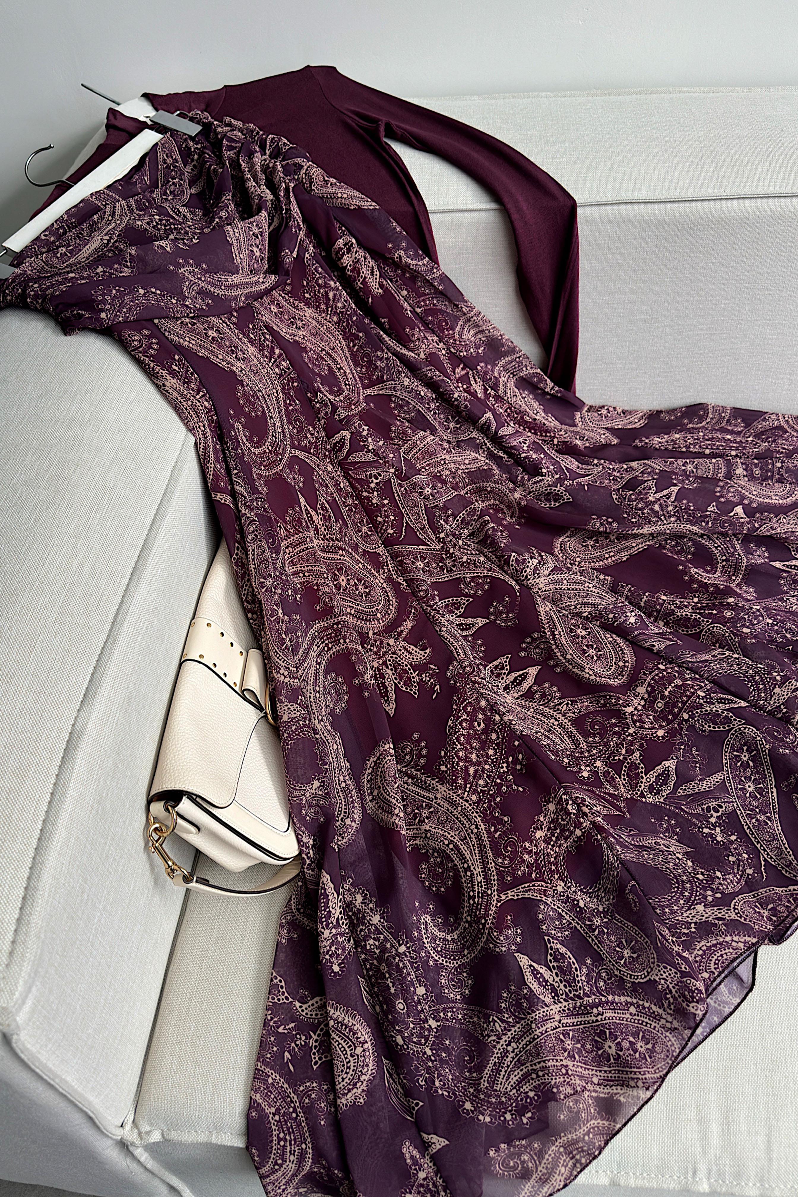 Bel Drape Şal Desen Şifon Etek Bordo