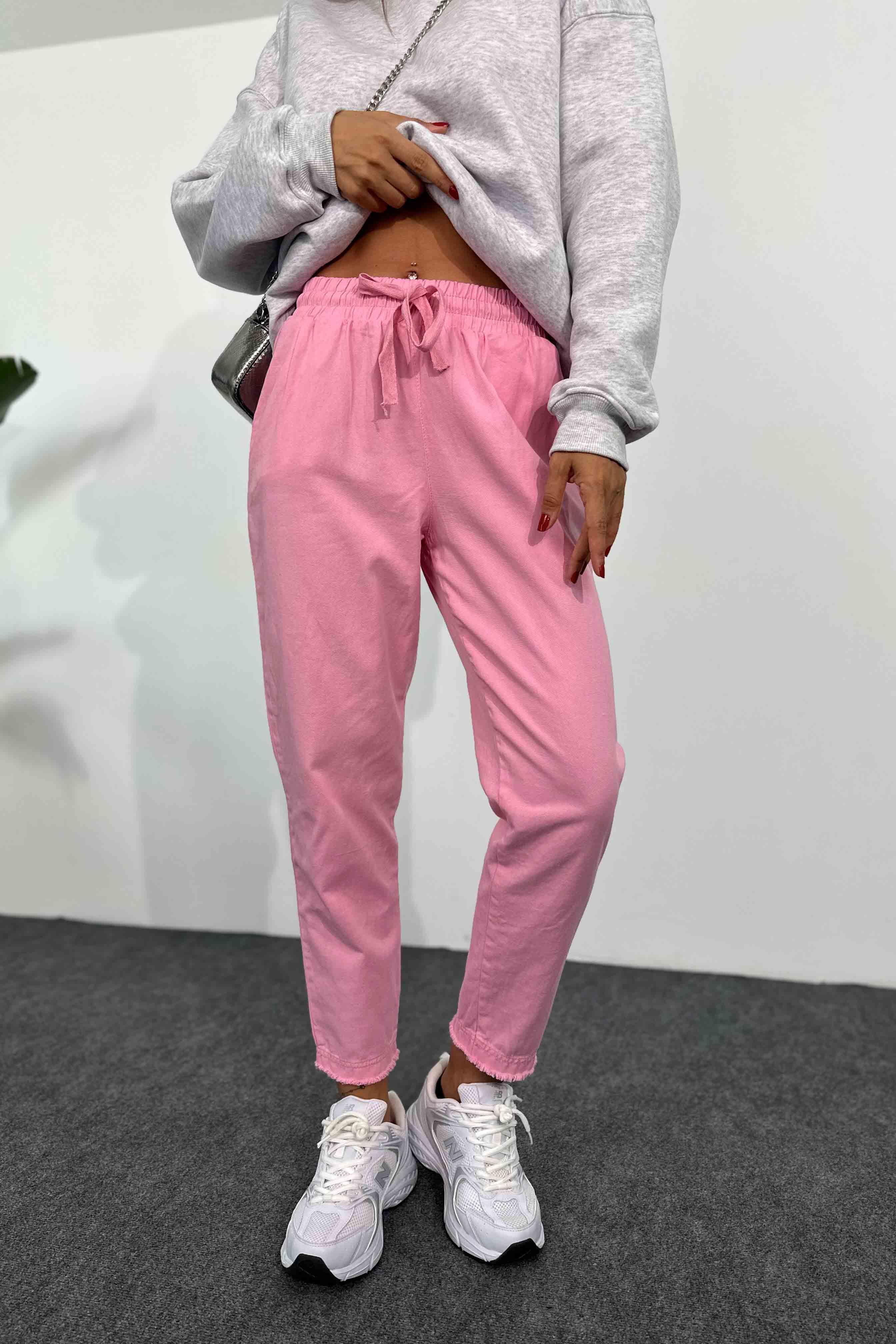 Beli Lastik ve İpli Püskül Detay Gabardin Pantolon Toz Pembe