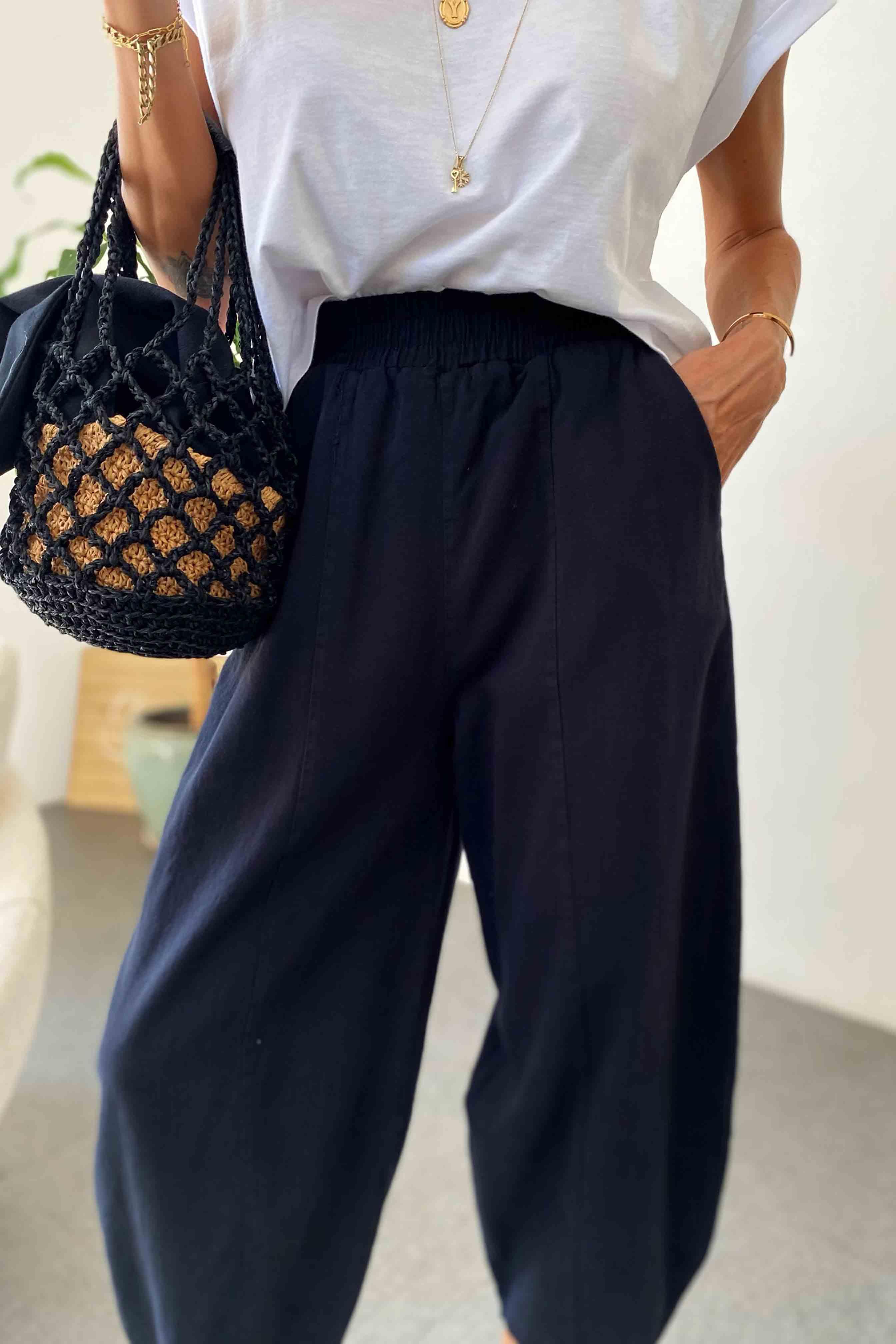 Beli Lastikli Gabardin Kumaş Şalvar Pantolon Siyah