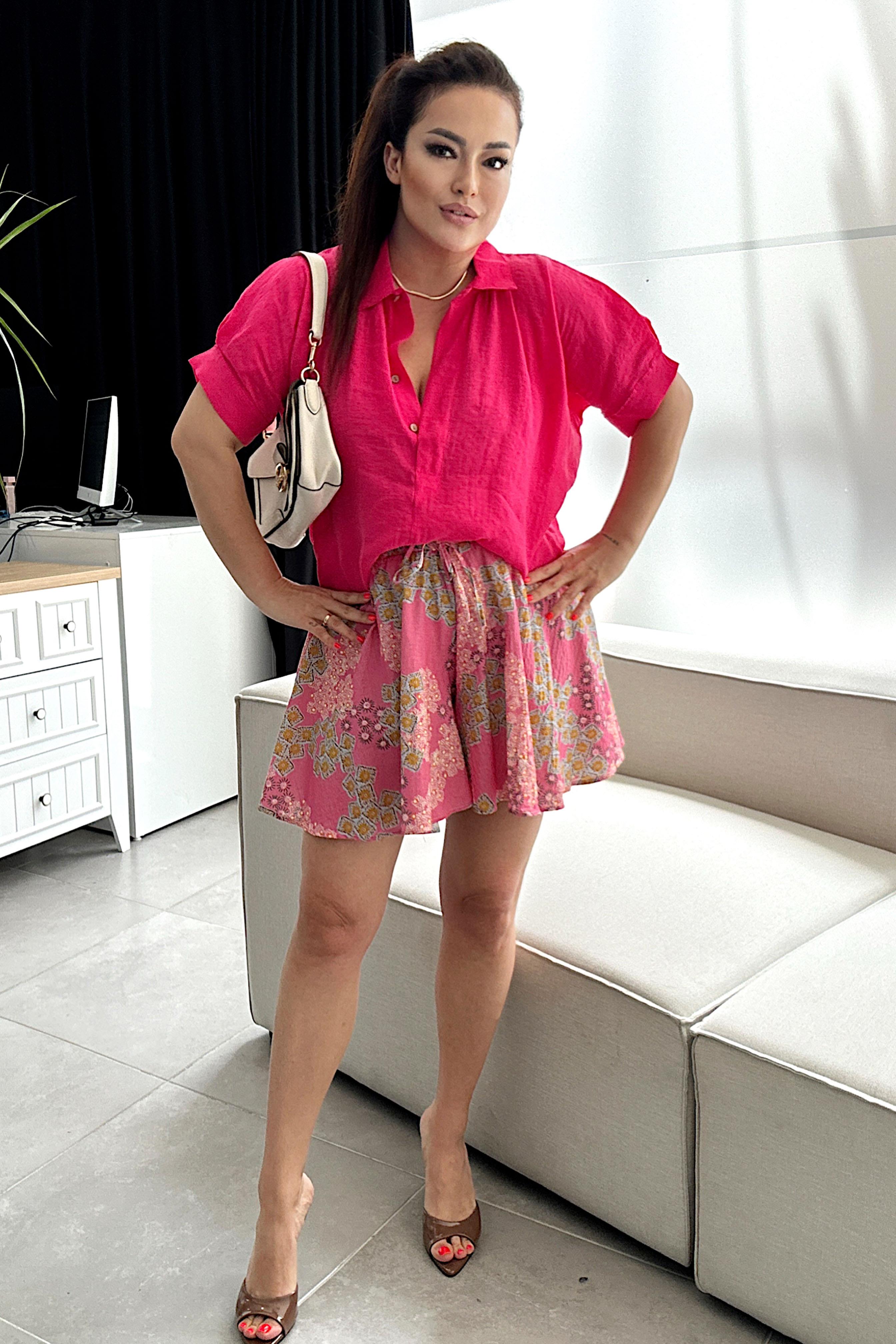 Beli Lastikli Şort Etek Gül Kurusu