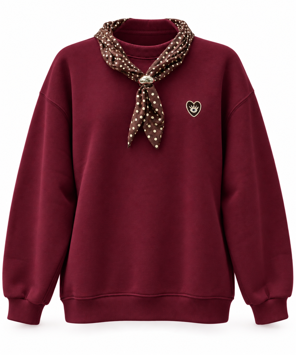 Bordo Fular Detaylı Şardonlu Sweat