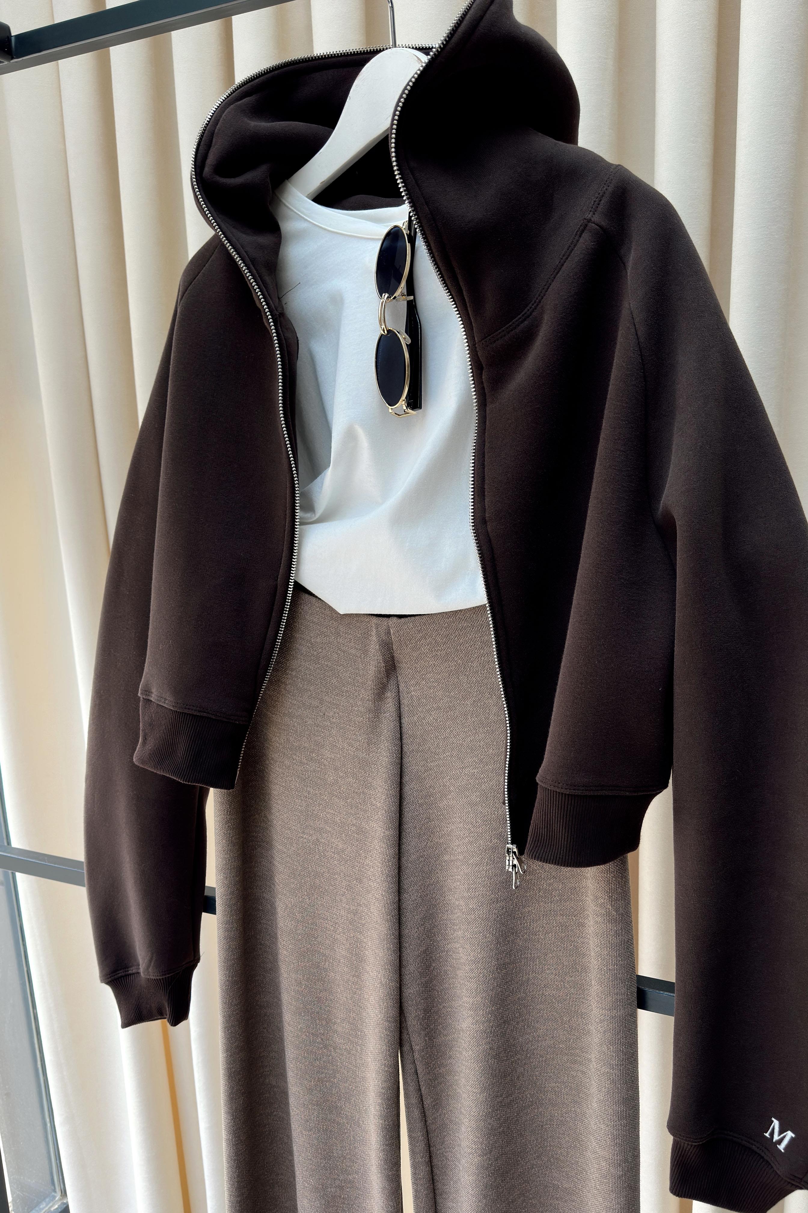 Çift Yönlü Açılabilir Fermuarlı Sweatshirt Acı Kahve