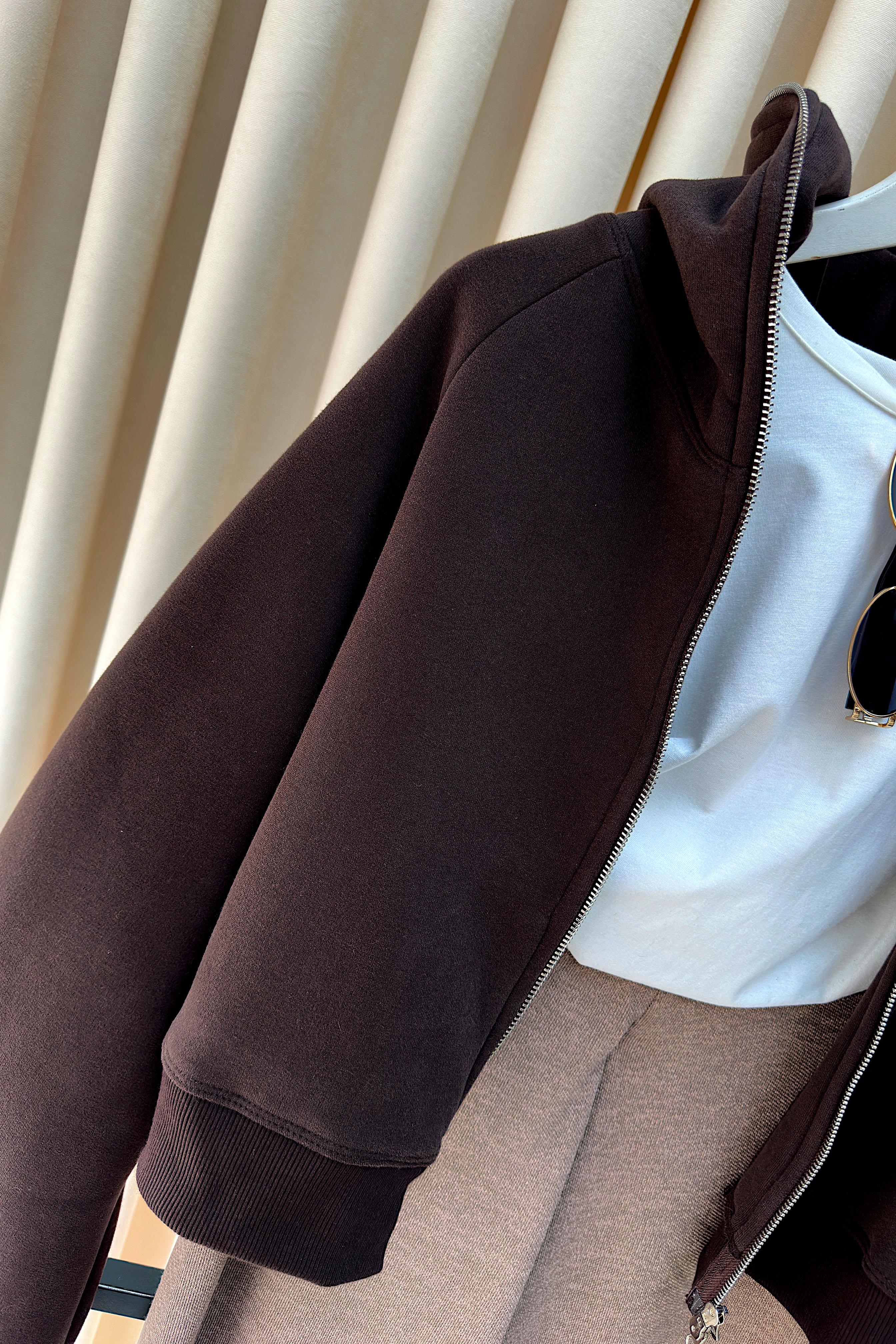 Çift Yönlü Açılabilir Fermuarlı Sweatshirt Acı Kahve