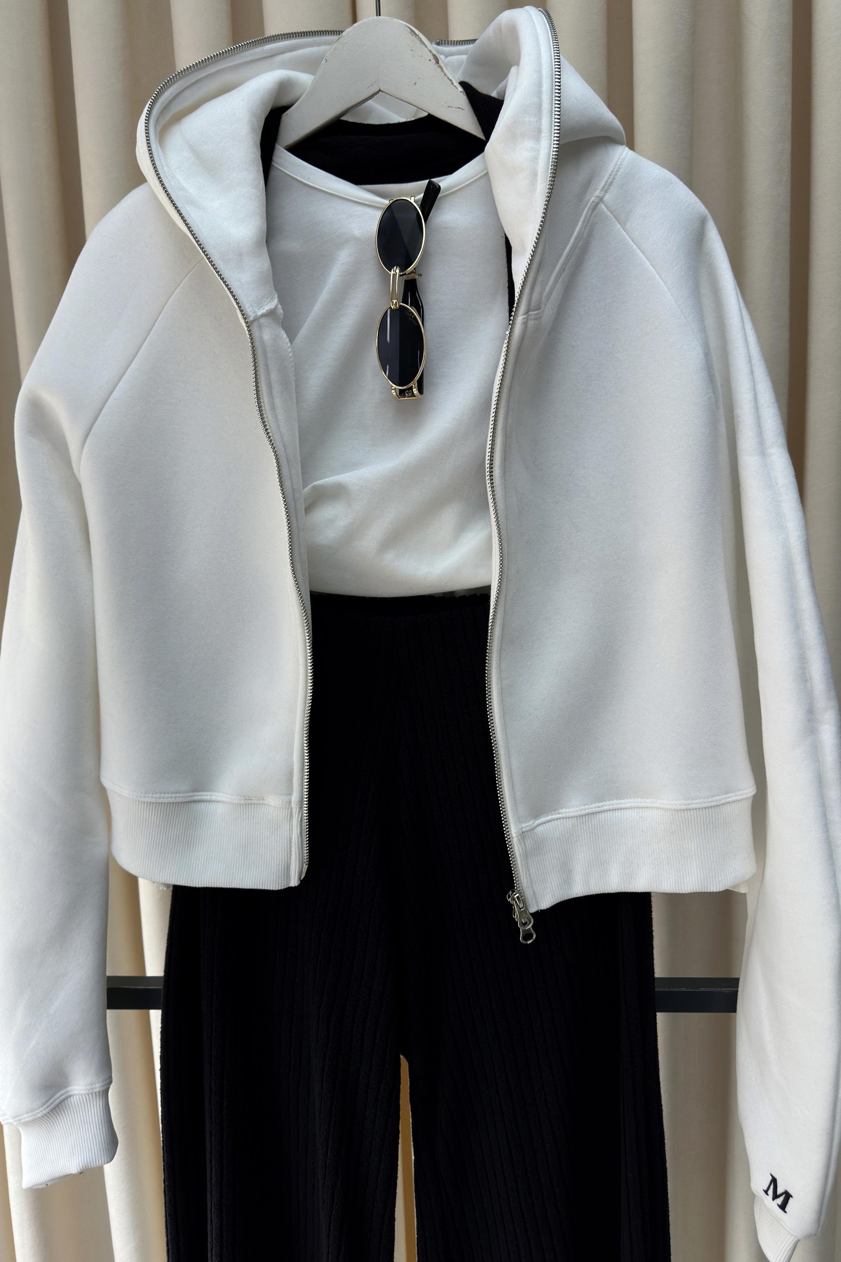 Çift Yönlü Açılabilir Fermuarlı Sweatshirt Beyaz