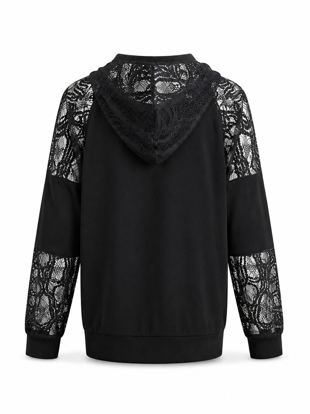 Dantel Kol ve Şapka Detaylı Sweatshirt Siyah