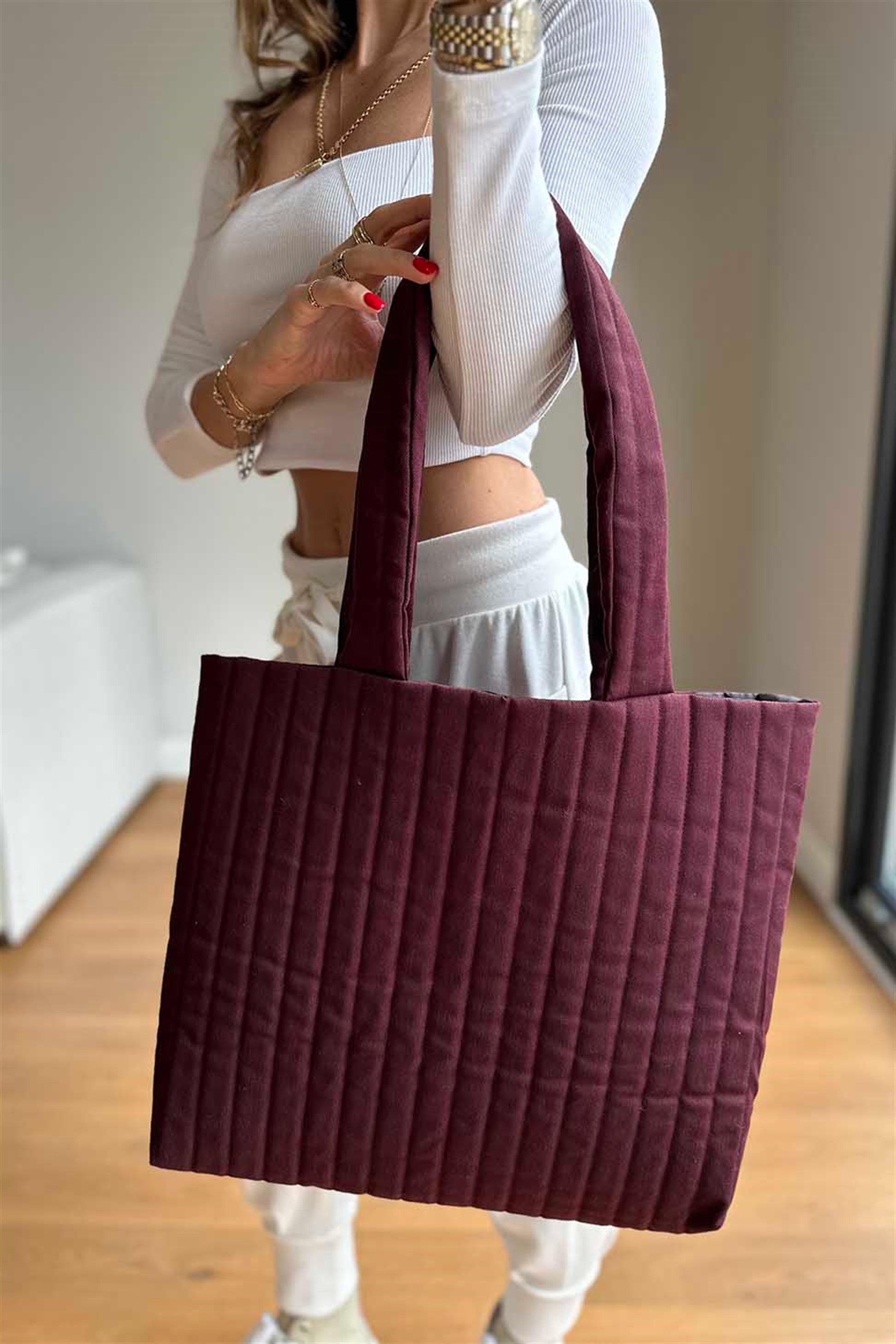 Dikey Dikişli Kadın Çanta Bordo