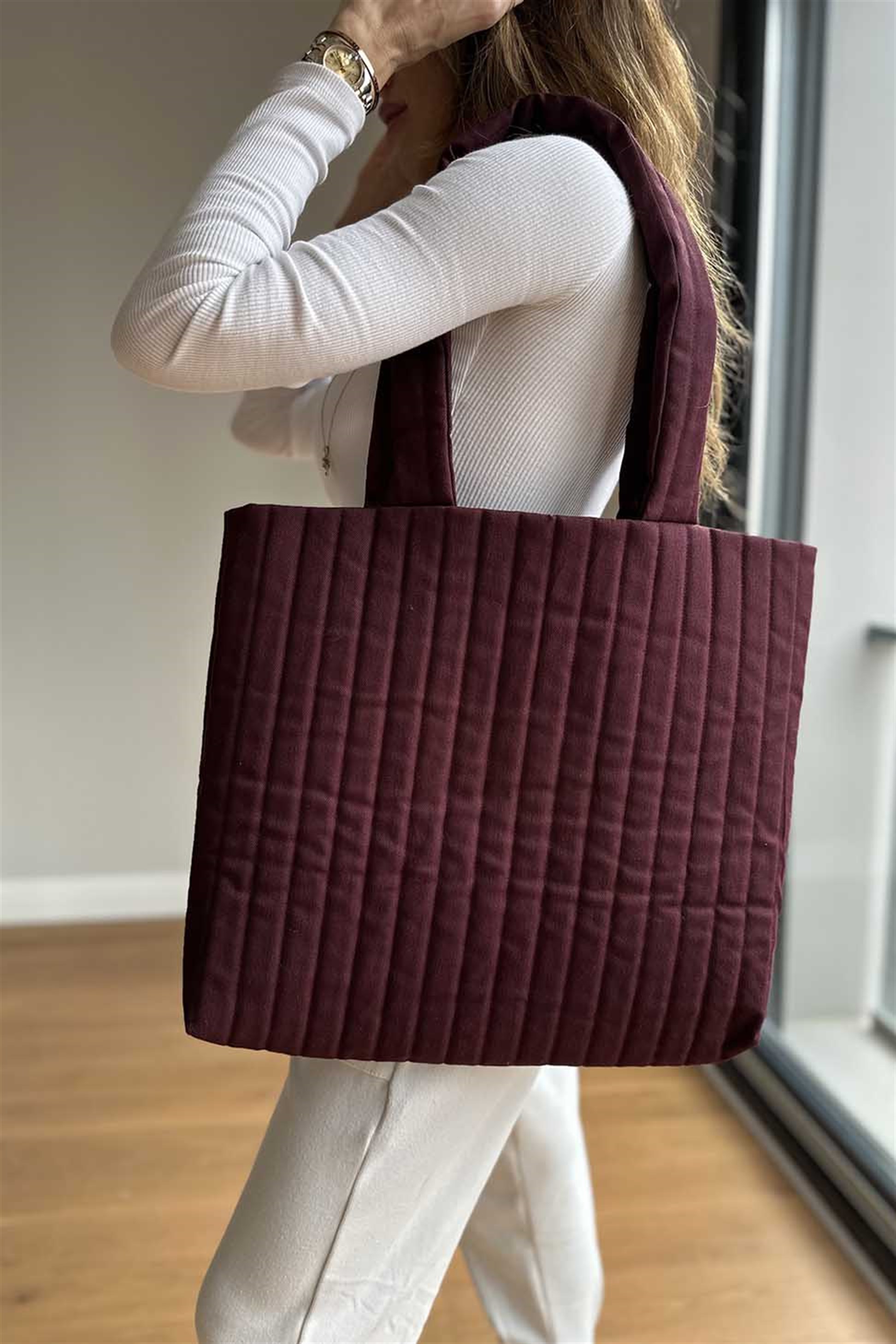 Dikey Dikişli Kadın Çanta Bordo