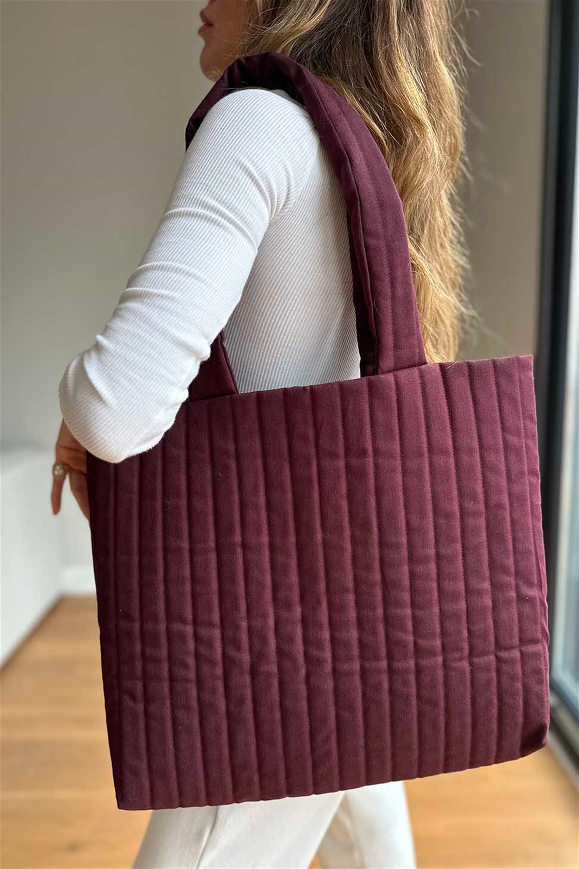 Dikey Dikişli Kadın Çanta Bordo