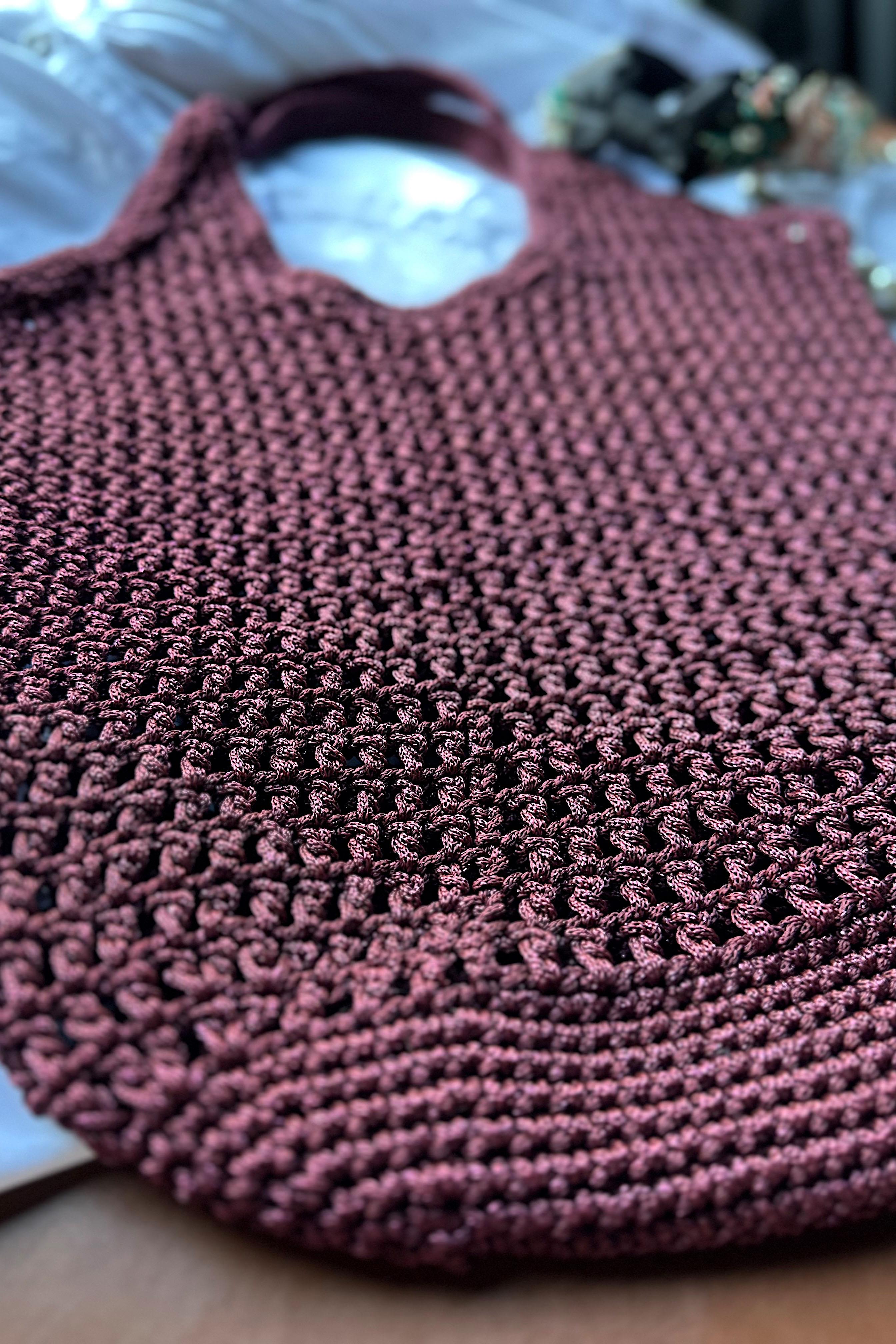 El Yapımı Örgü File Çanta Bordo