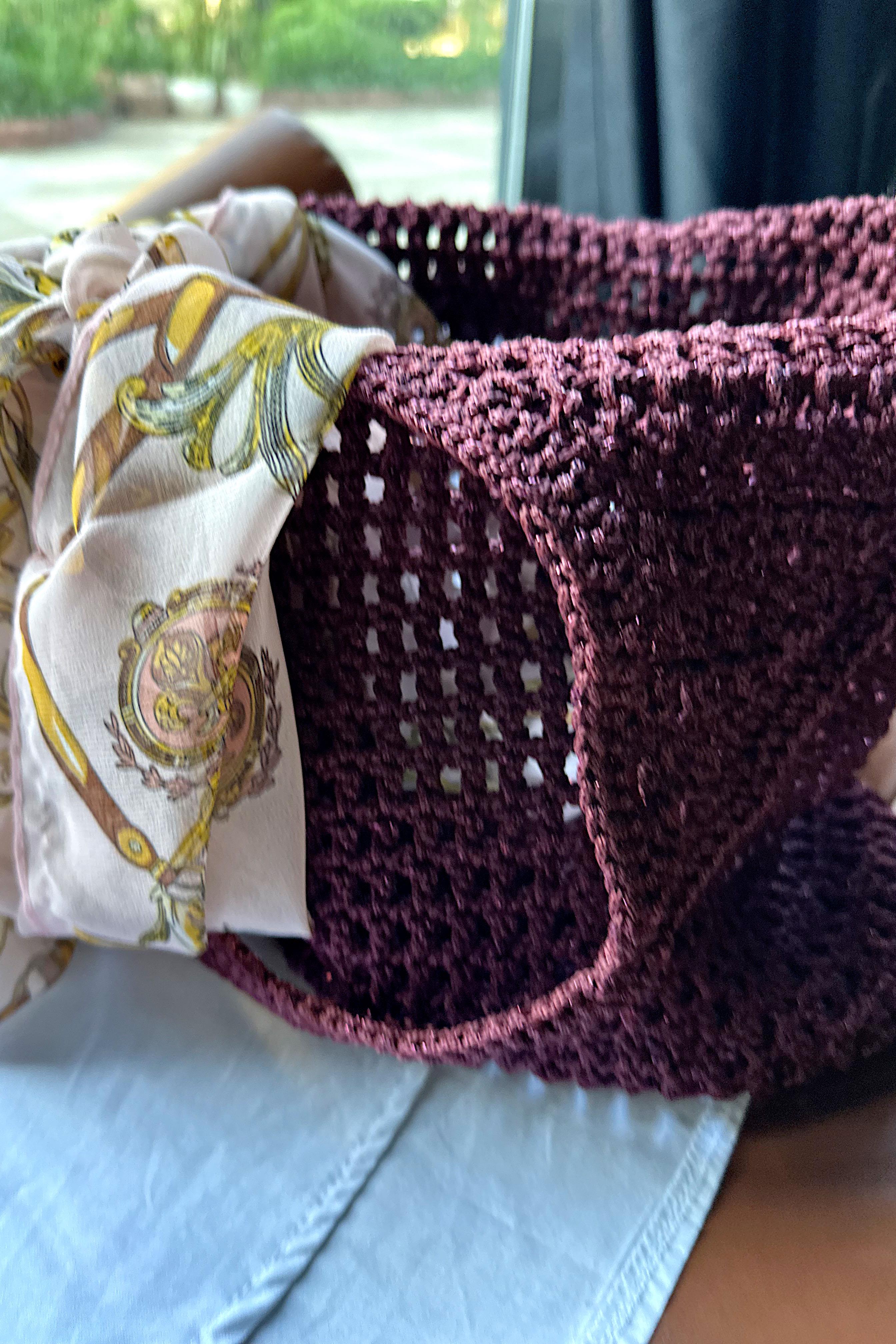 El Yapımı Örgü File Çanta Bordo