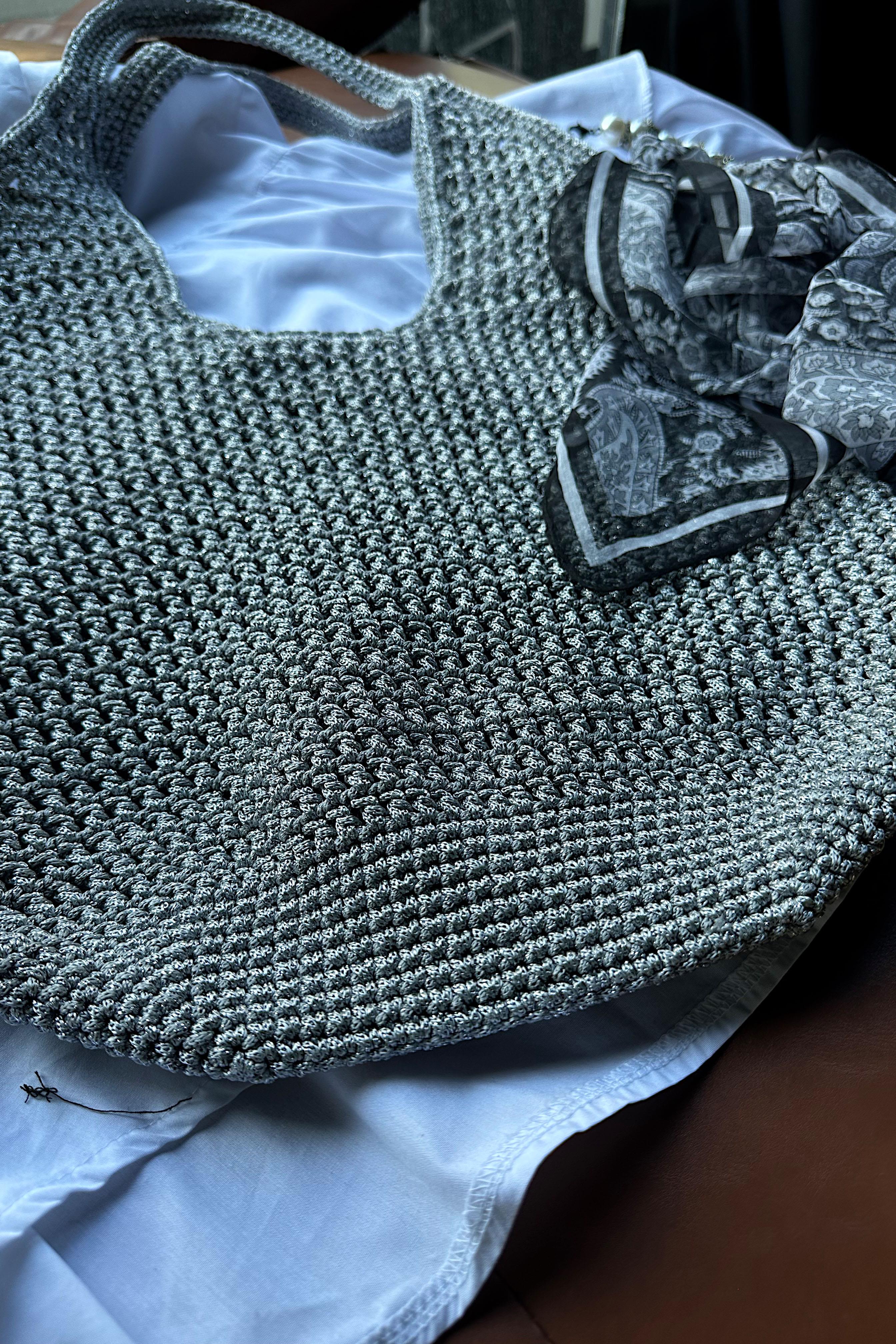 El Yapımı Örgü File Çanta Silver