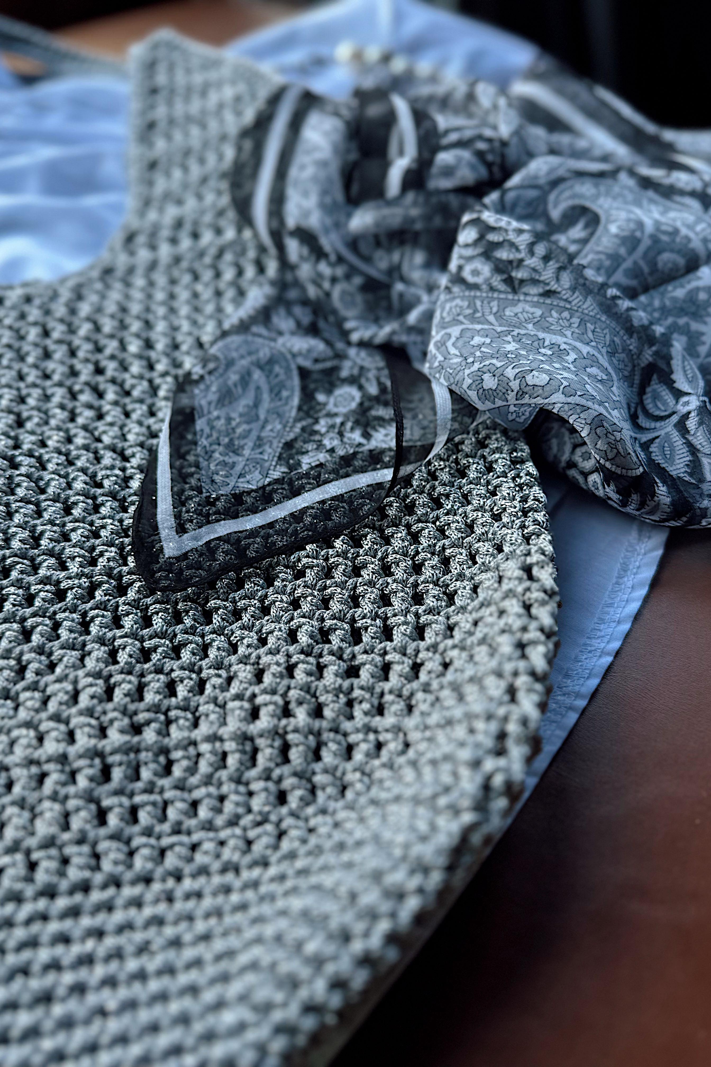 El Yapımı Örgü File Çanta Silver