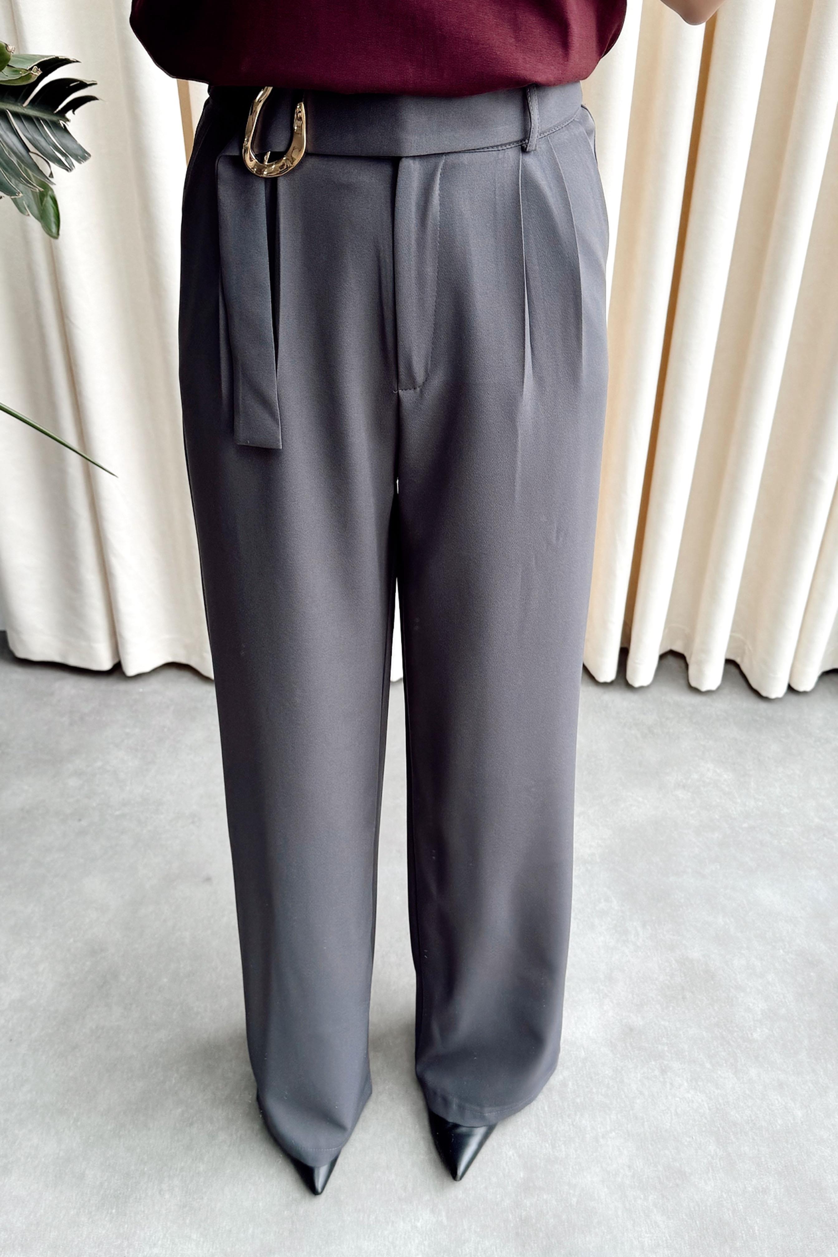 Gold Toka Detaylı Palazzo Pantolon Gri