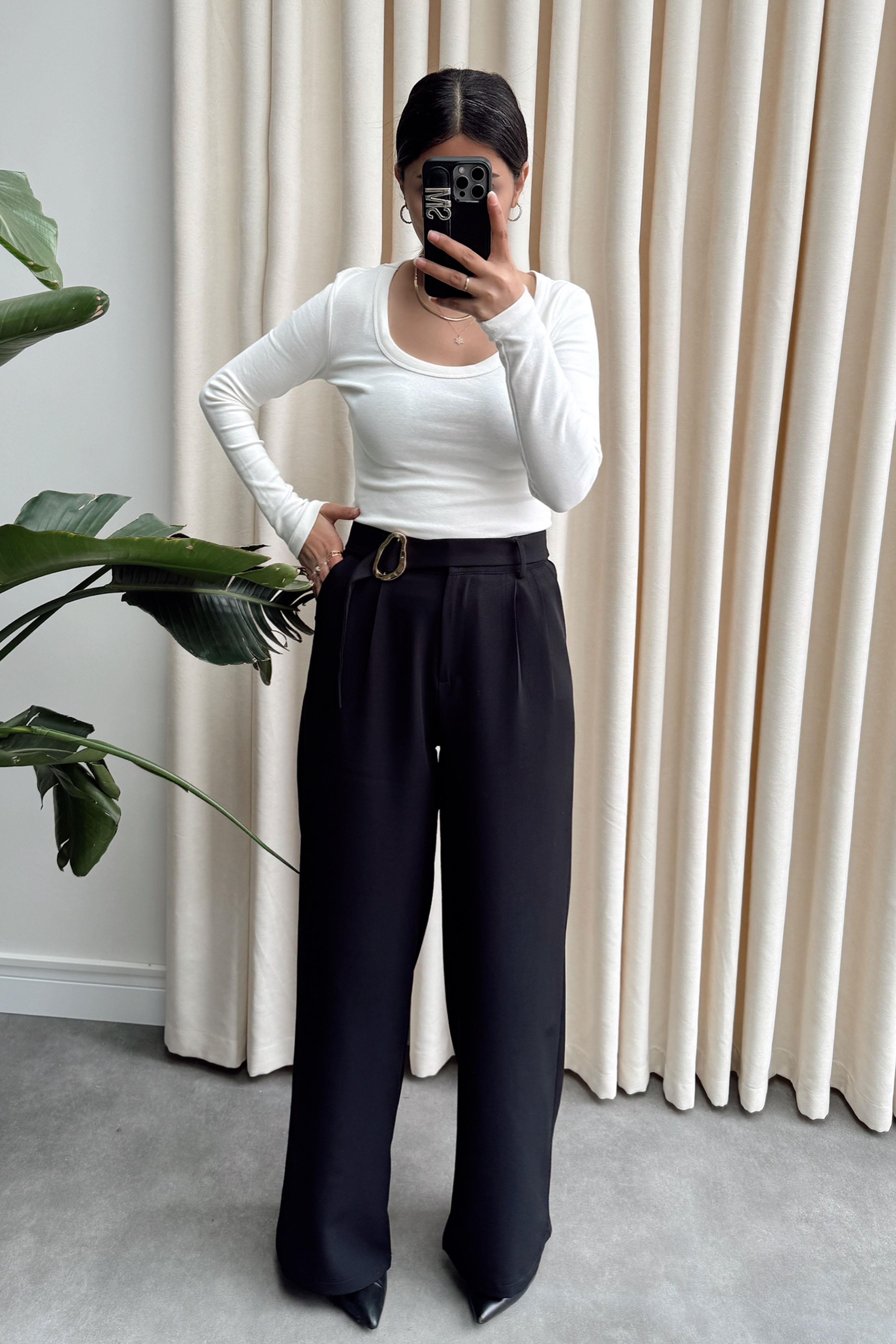 Gold Toka Detaylı Palazzo Pantolon Siyah