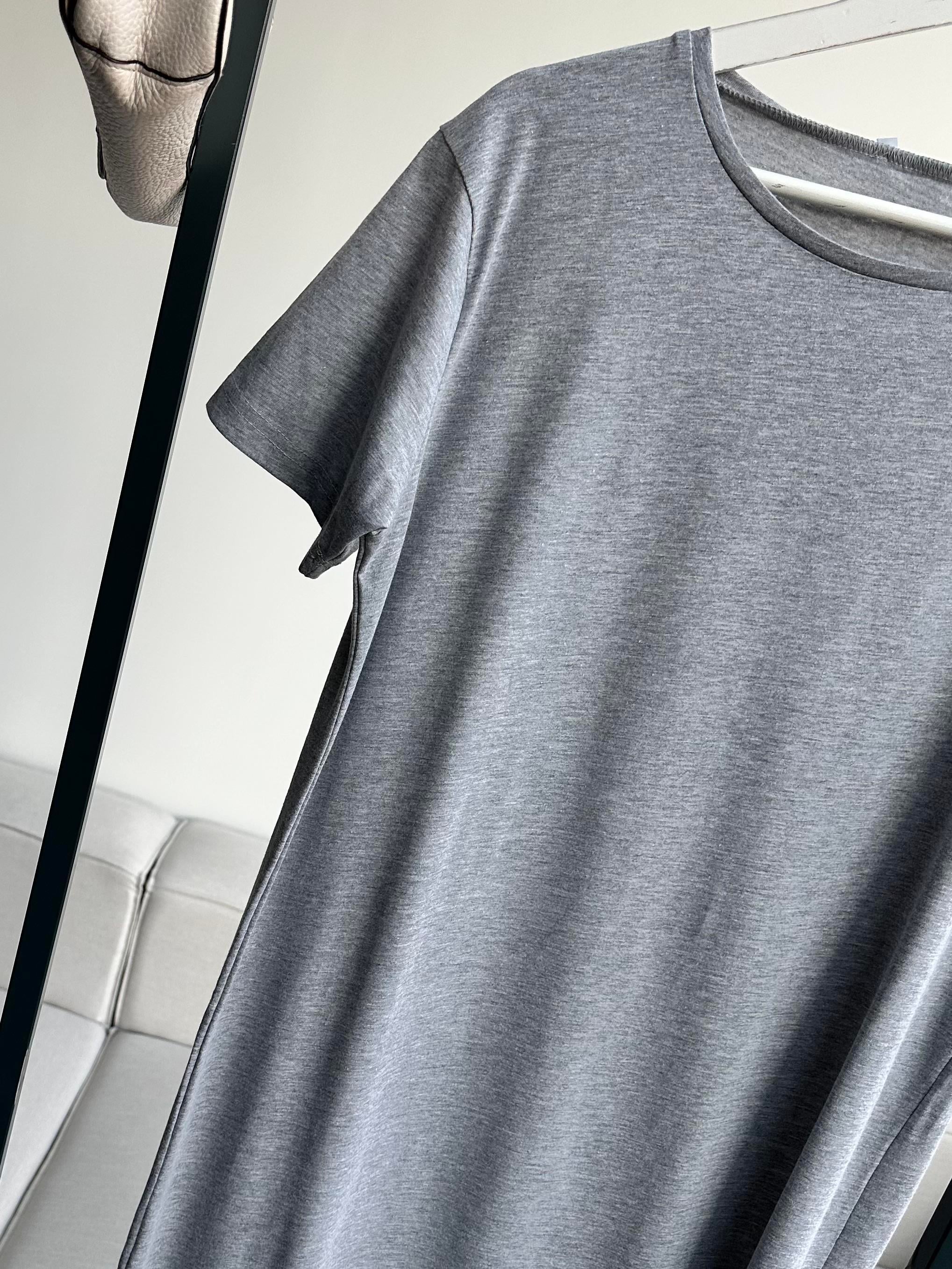 Gri Çift Yırtmaçlı Pamuk Penye Elbise