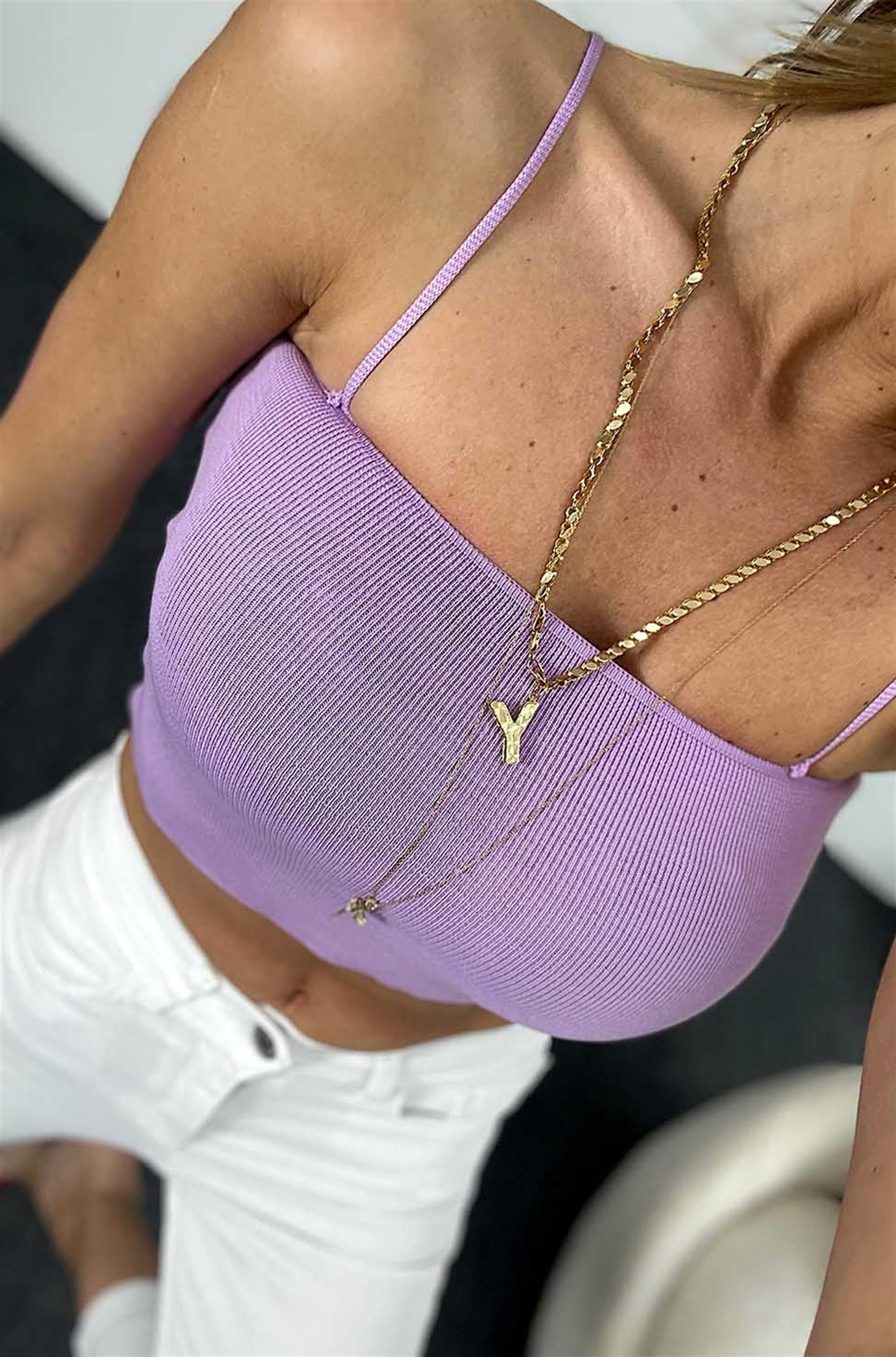 İnce Askılı Fitilli Crop Lila