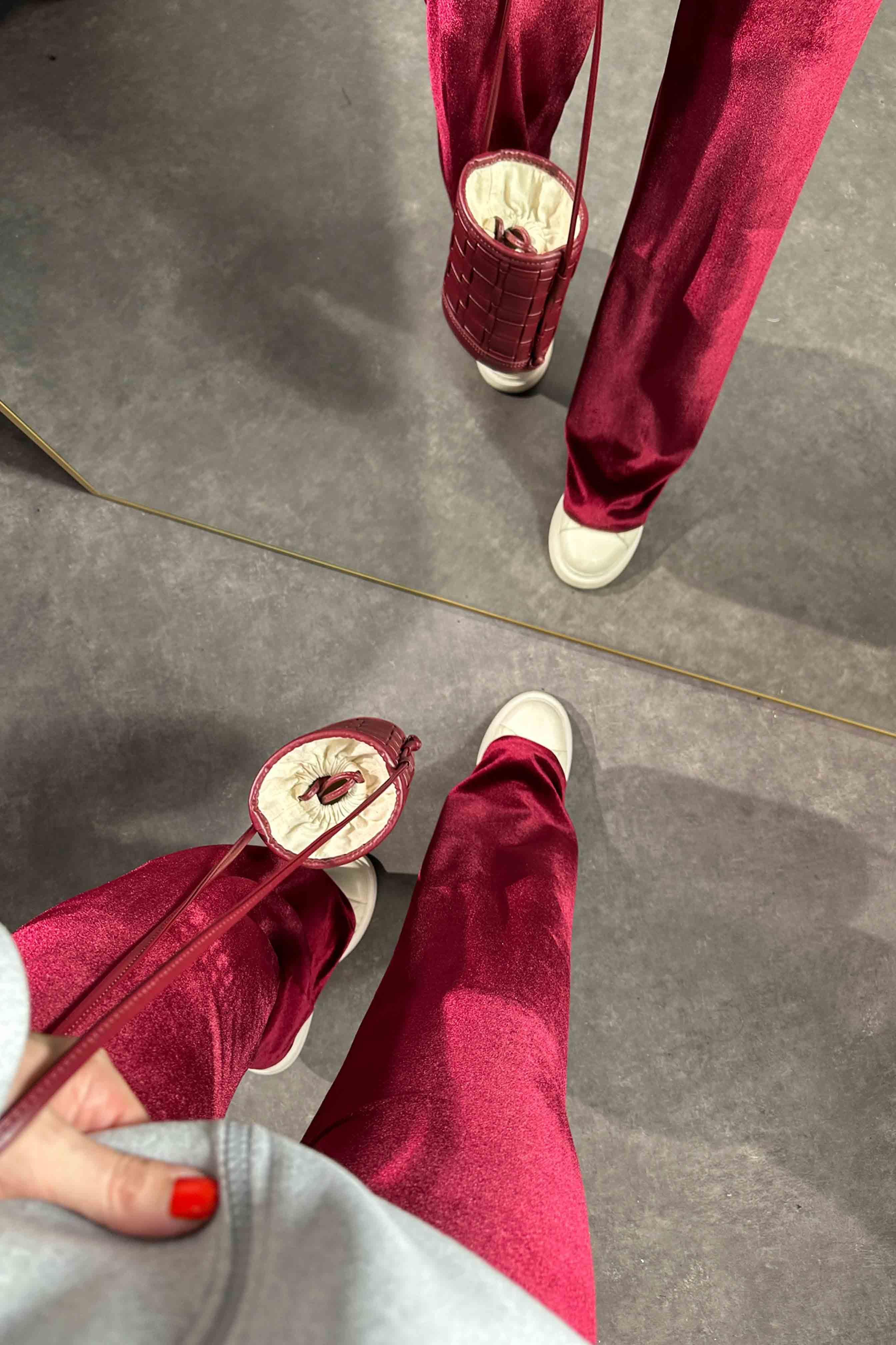 Kadife Palazzo Pantolon Bordo