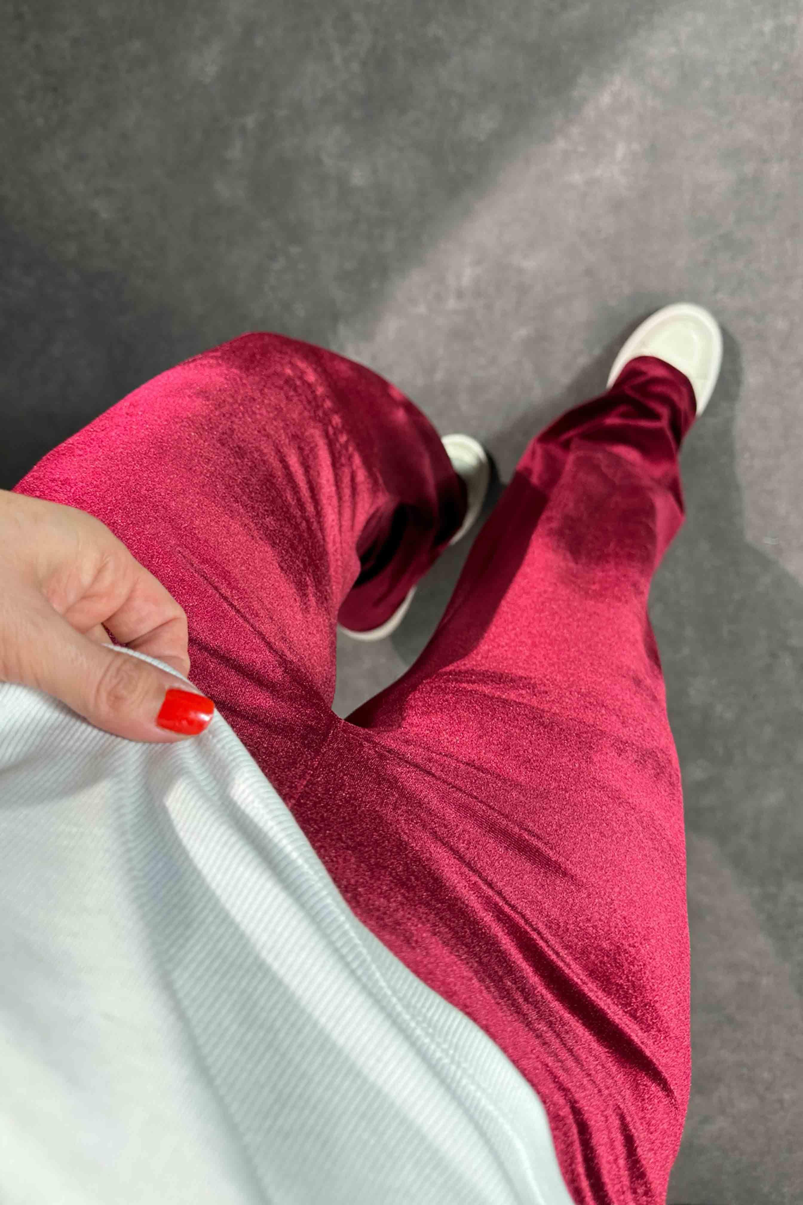 Kadife Palazzo Pantolon Bordo