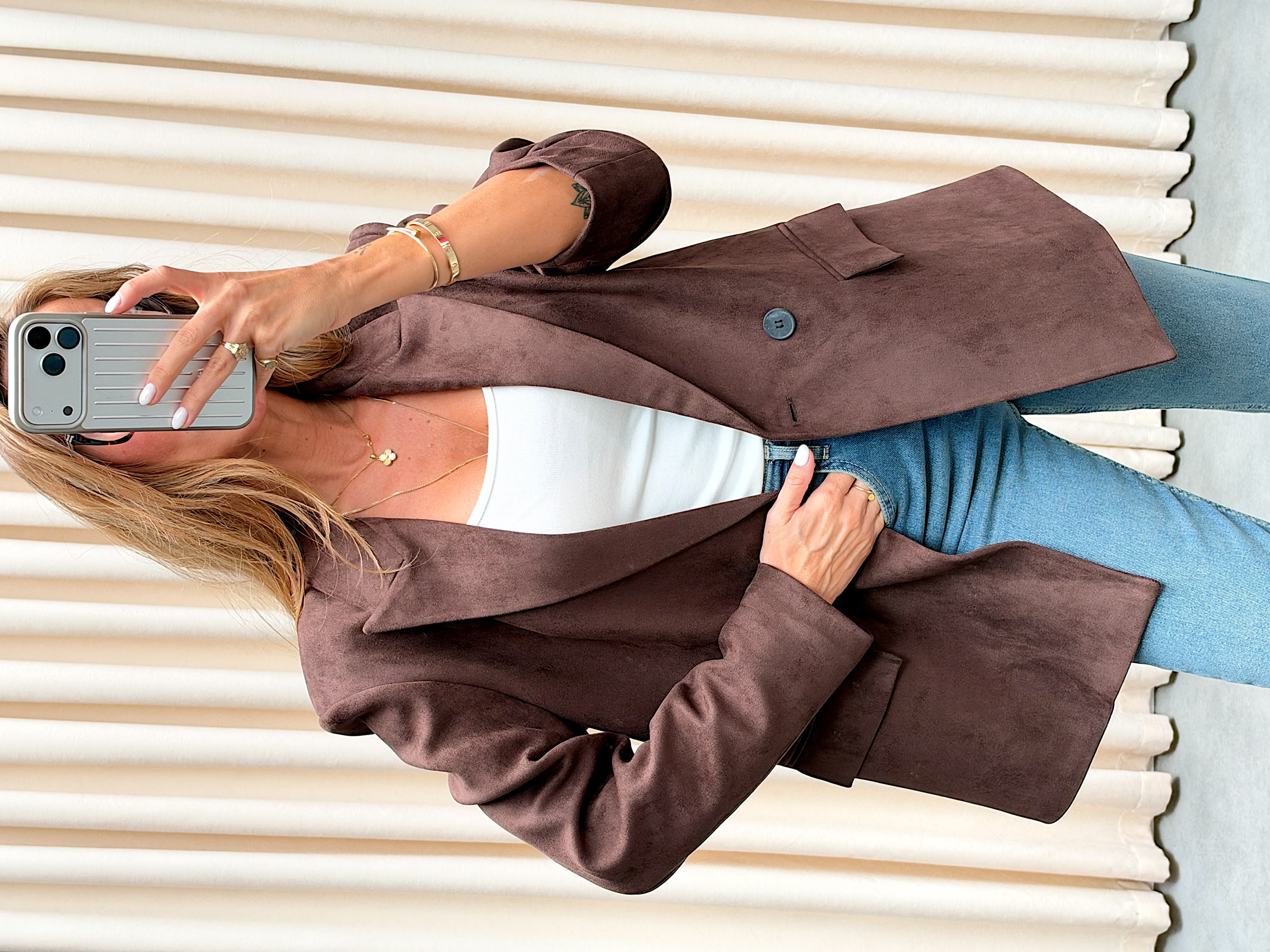 Kahverengi Süet Blazer Ceket 