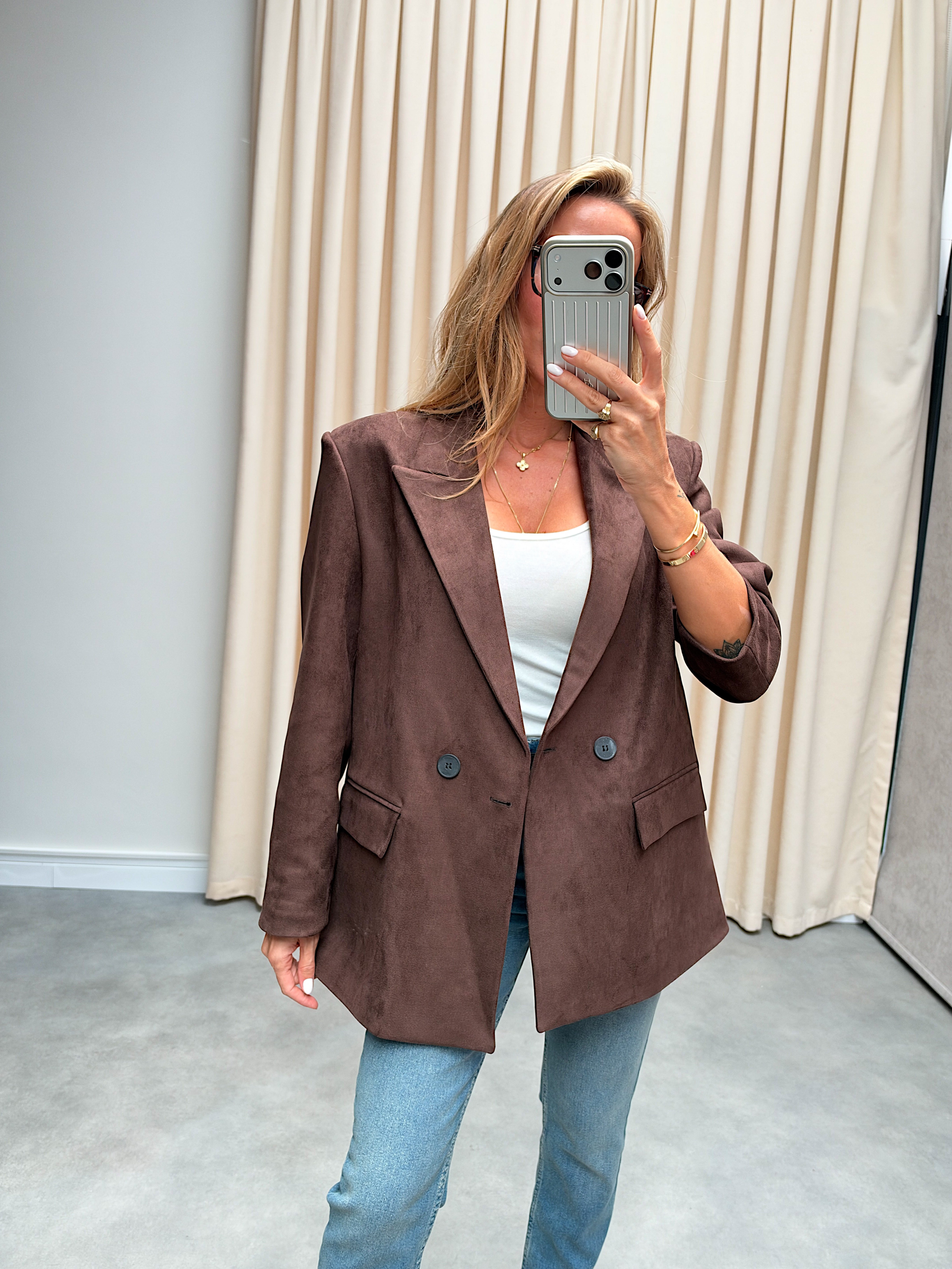 Kahverengi Süet Blazer Ceket 