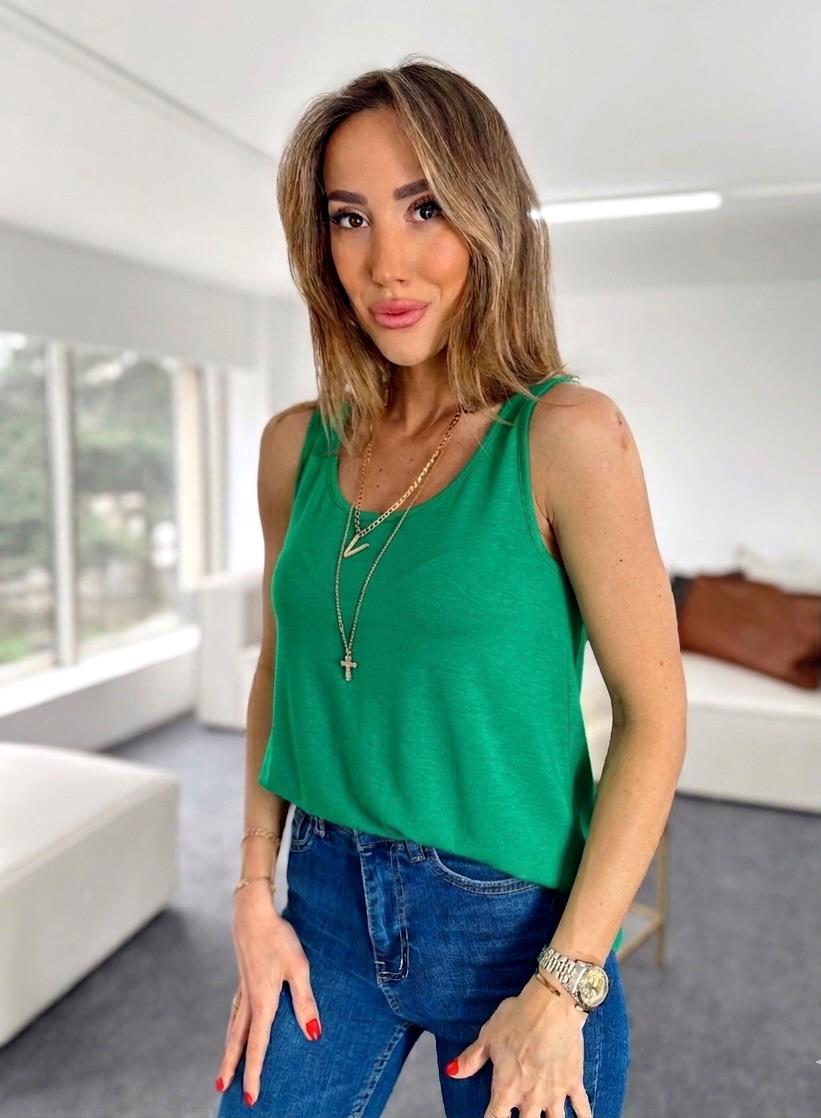Kalın Askılı Basic Bluz Yeşil