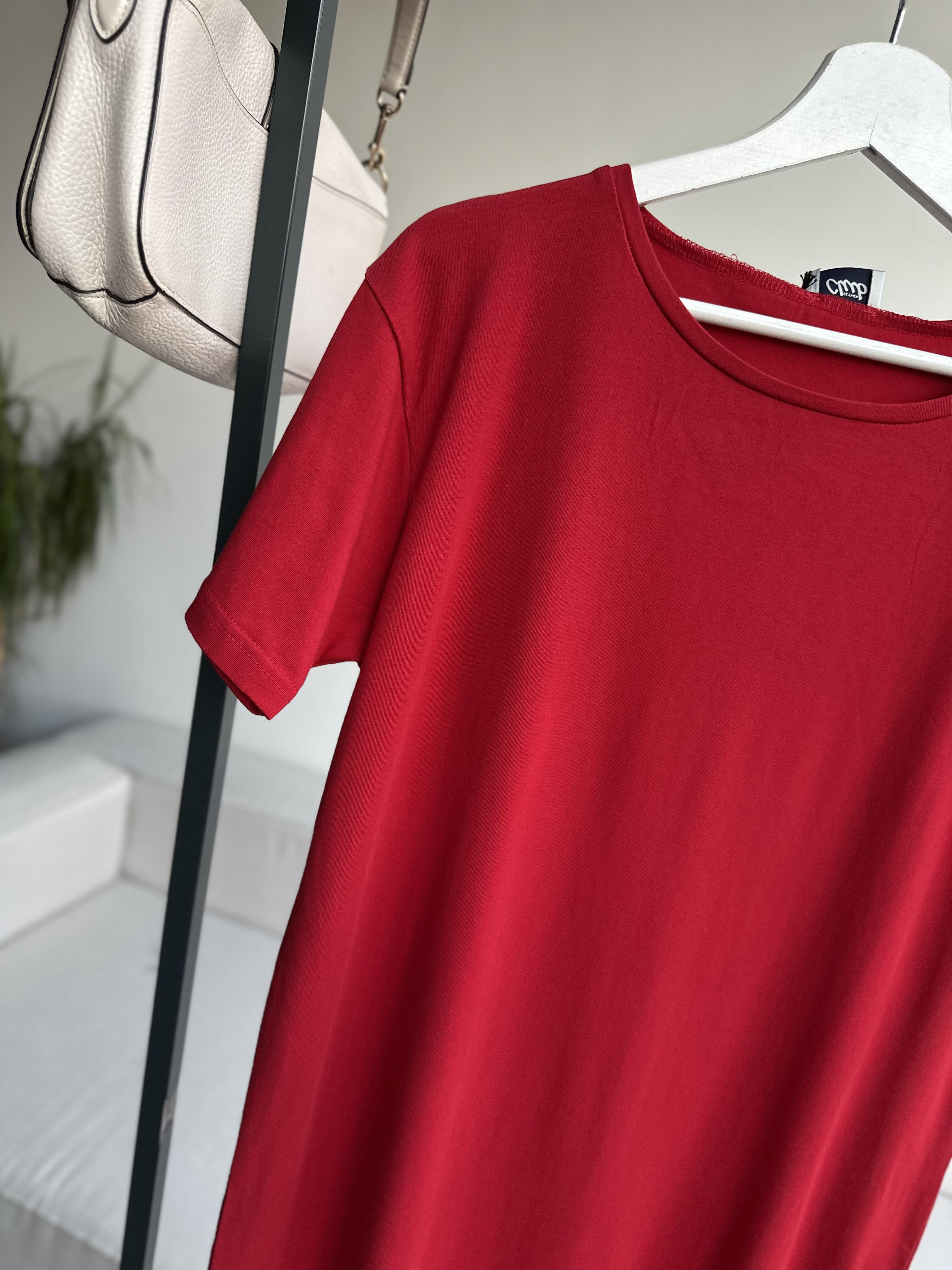 Kırmızı Çift Yırtmaçlı Pamuk Penye Elbise