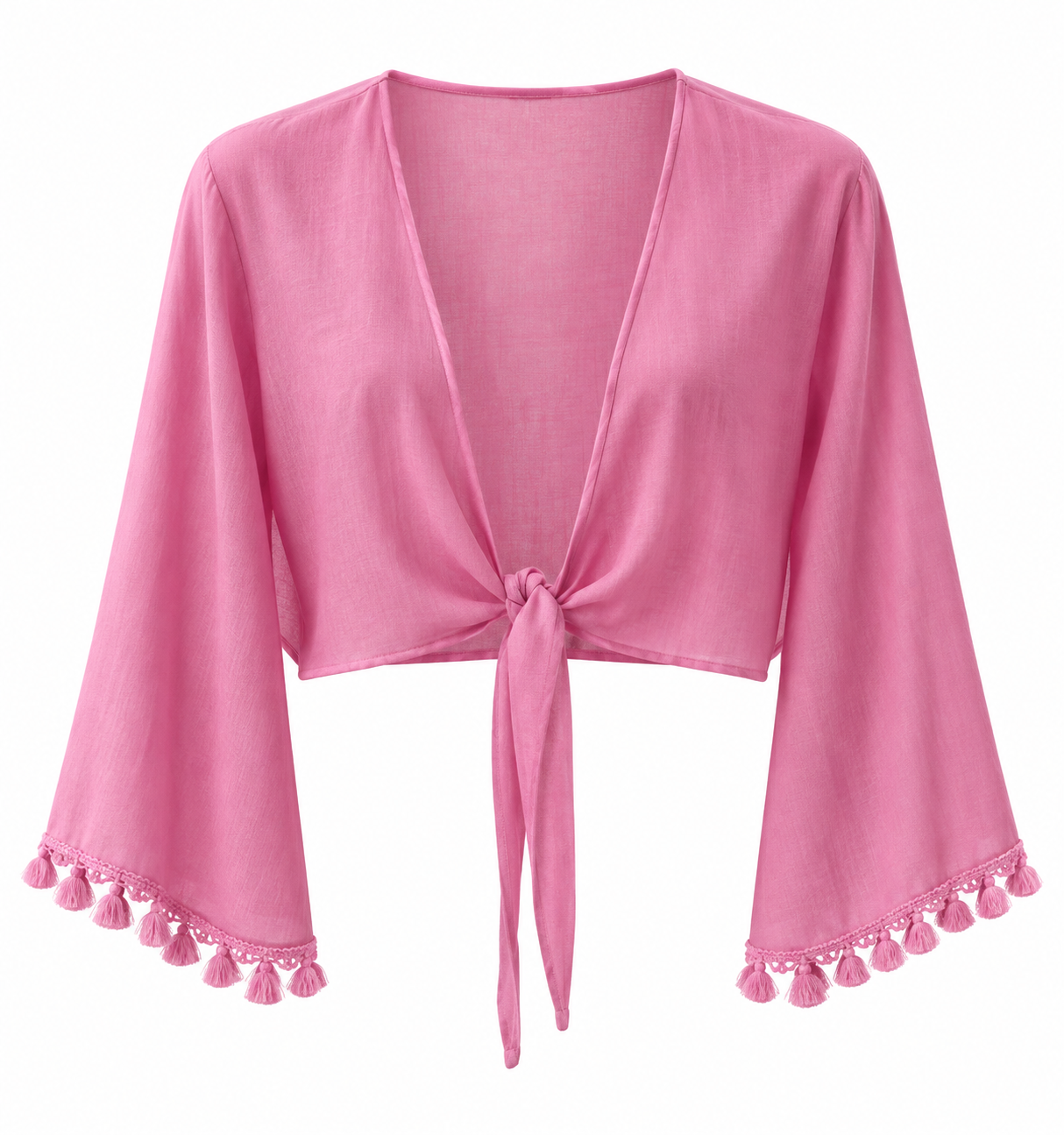 Kolları Püskül Detaylı Bağlamalı Bluz Pembe