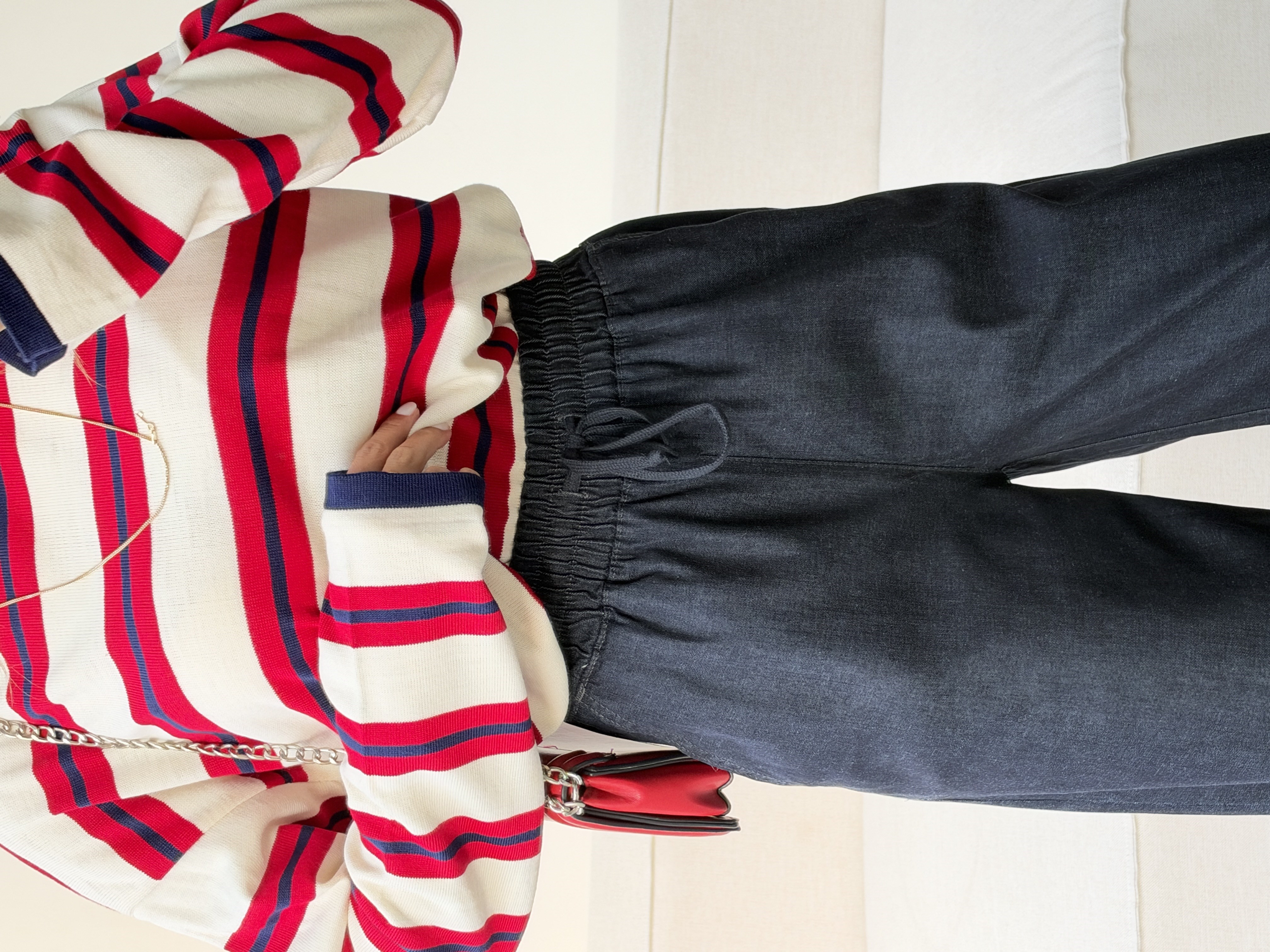 Lacivert Beli Lastik ve İp Detaylı Tensel Jean Pantolon