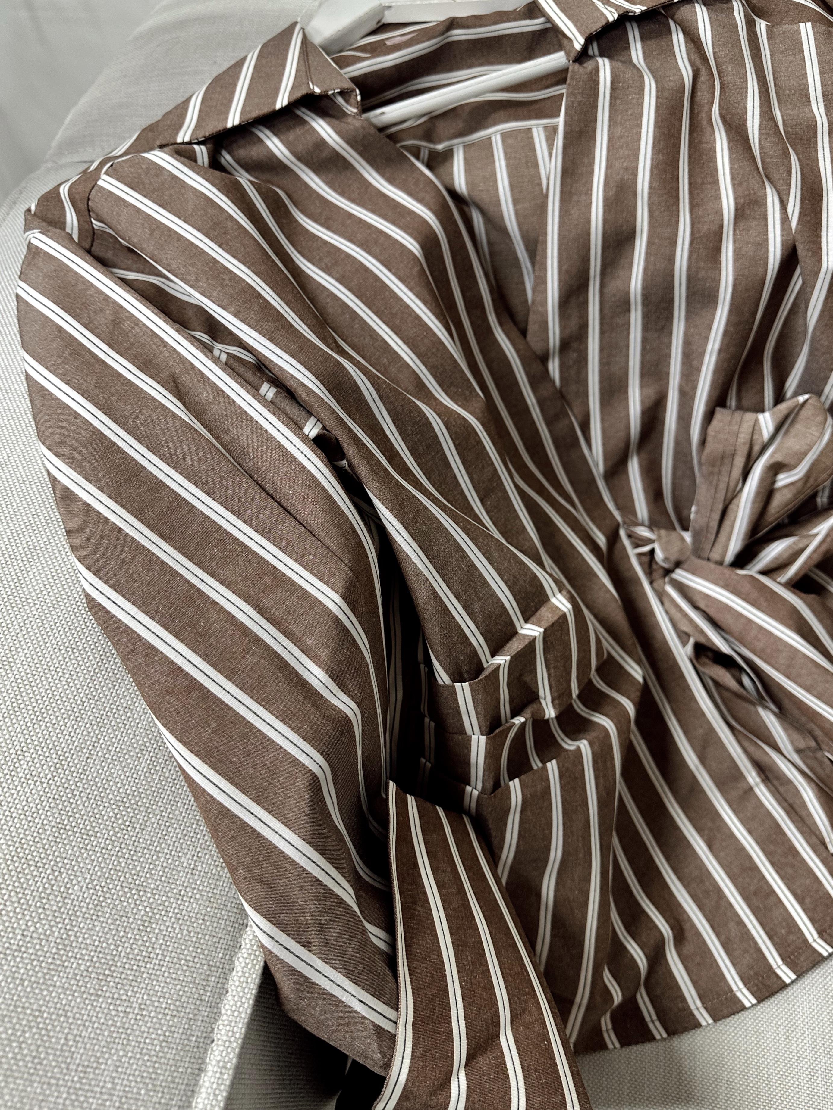 Latte Çizgili Şık Kimono Gömlek