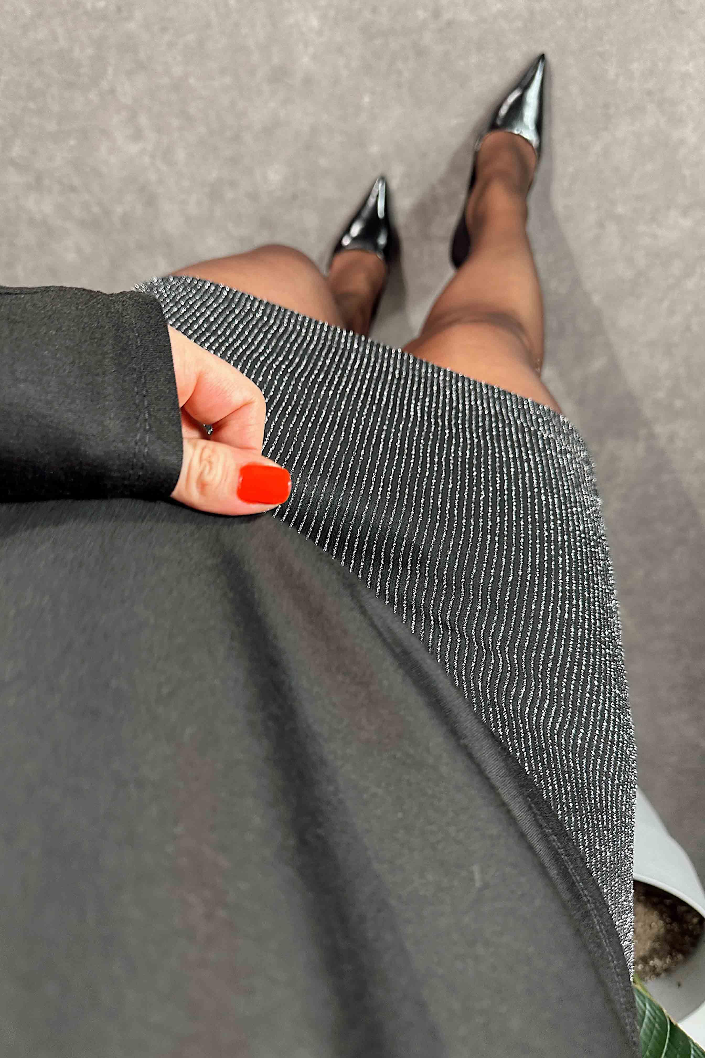 Lüks Kalite Astarlı Sim Detaylı Etek Antrasit