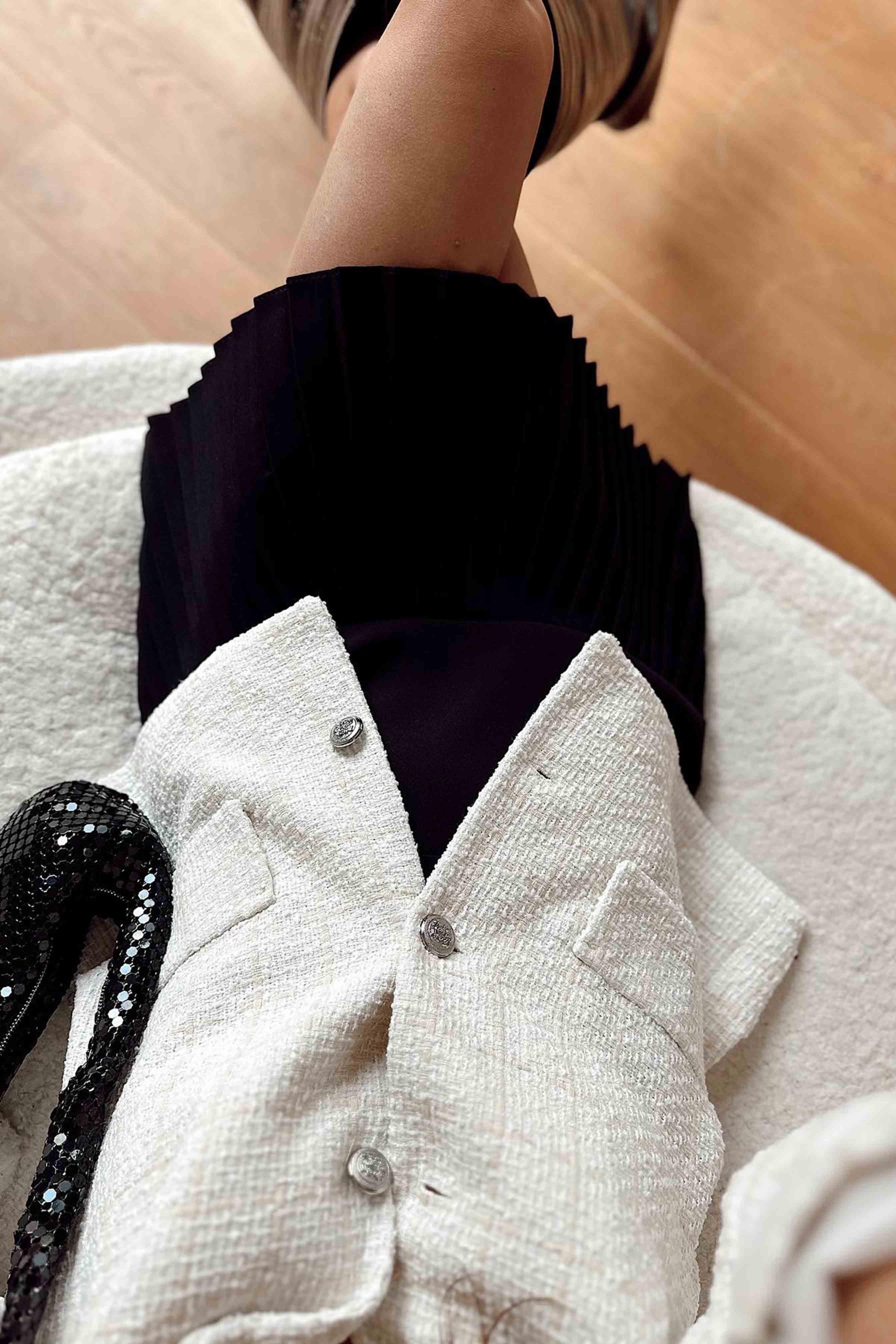 Lüx Kalite Klasik Kumaş Pliseli Etek Siyah