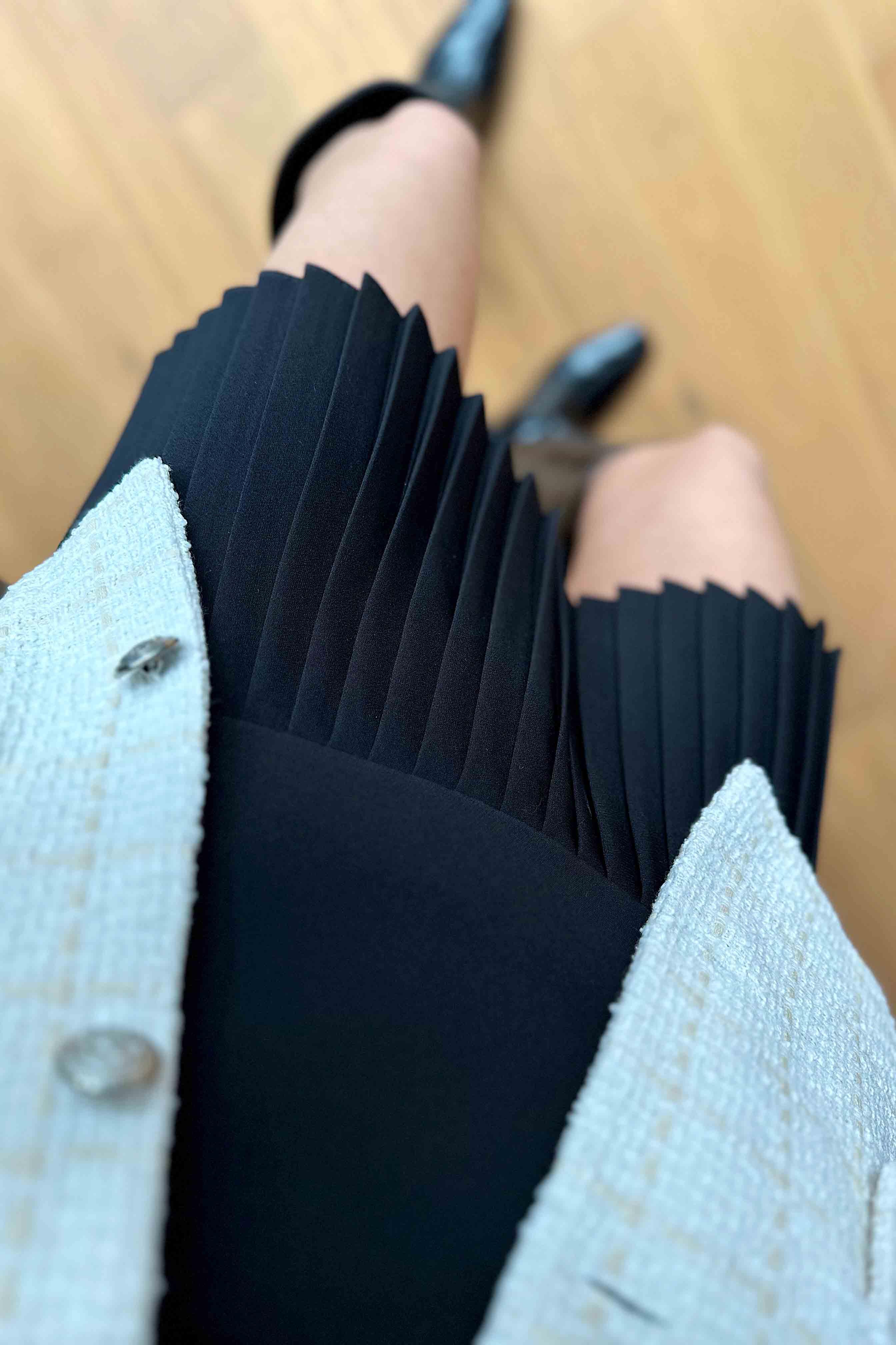 Lüx Kalite Klasik Kumaş Pliseli Etek Siyah