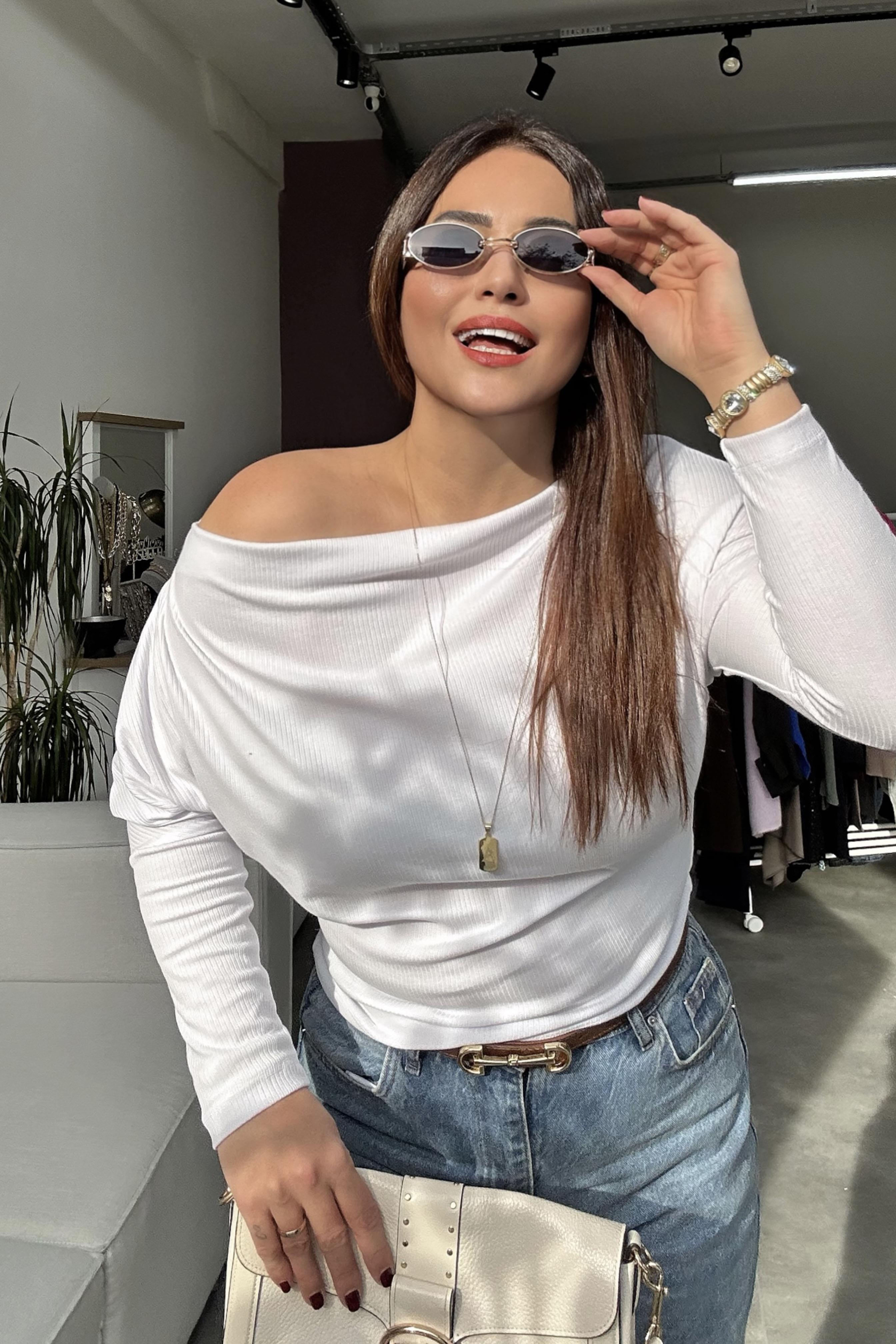 Madonna Yaka Fitilli Basic Bluz Beyaz