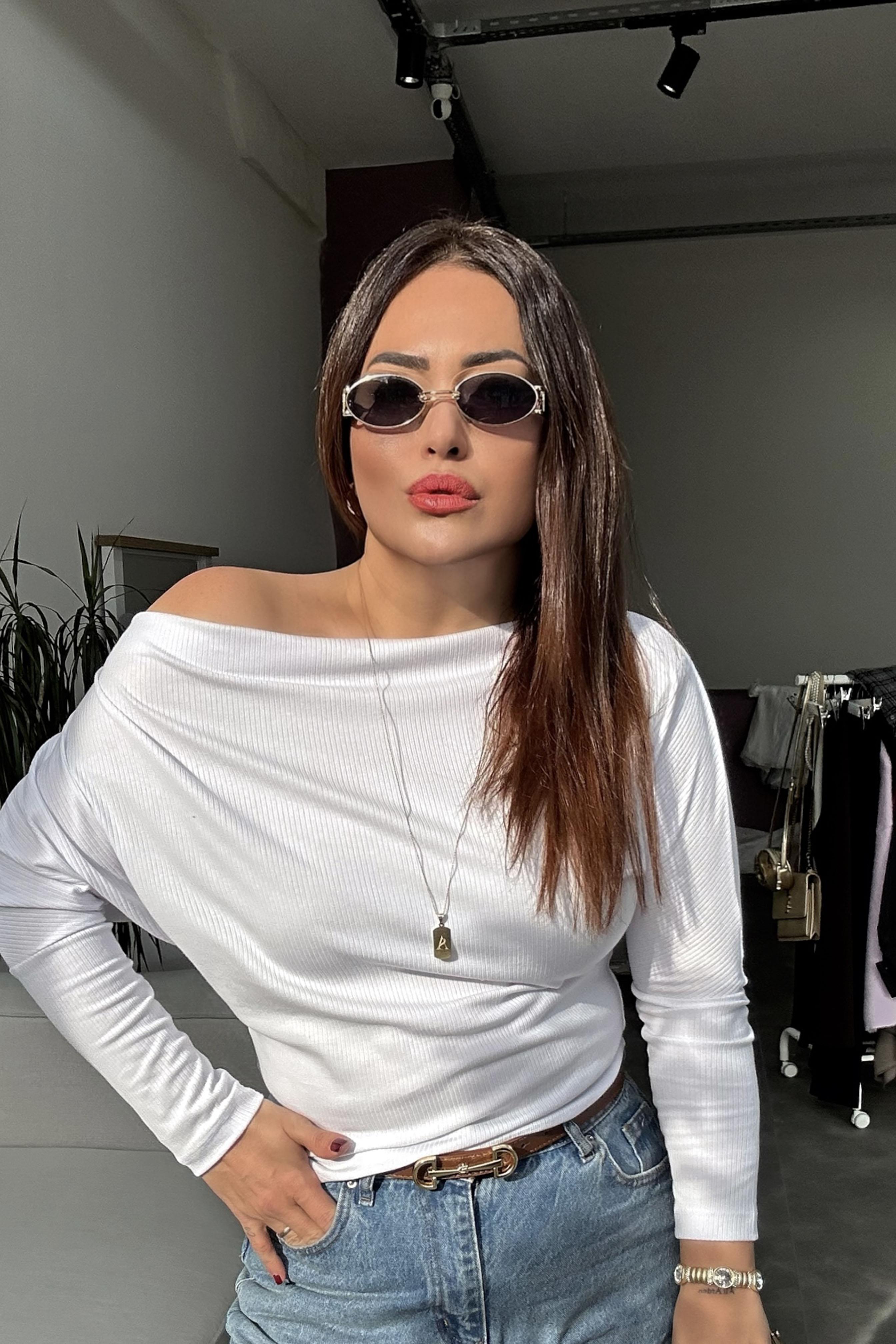 Madonna Yaka Fitilli Basic Bluz Beyaz