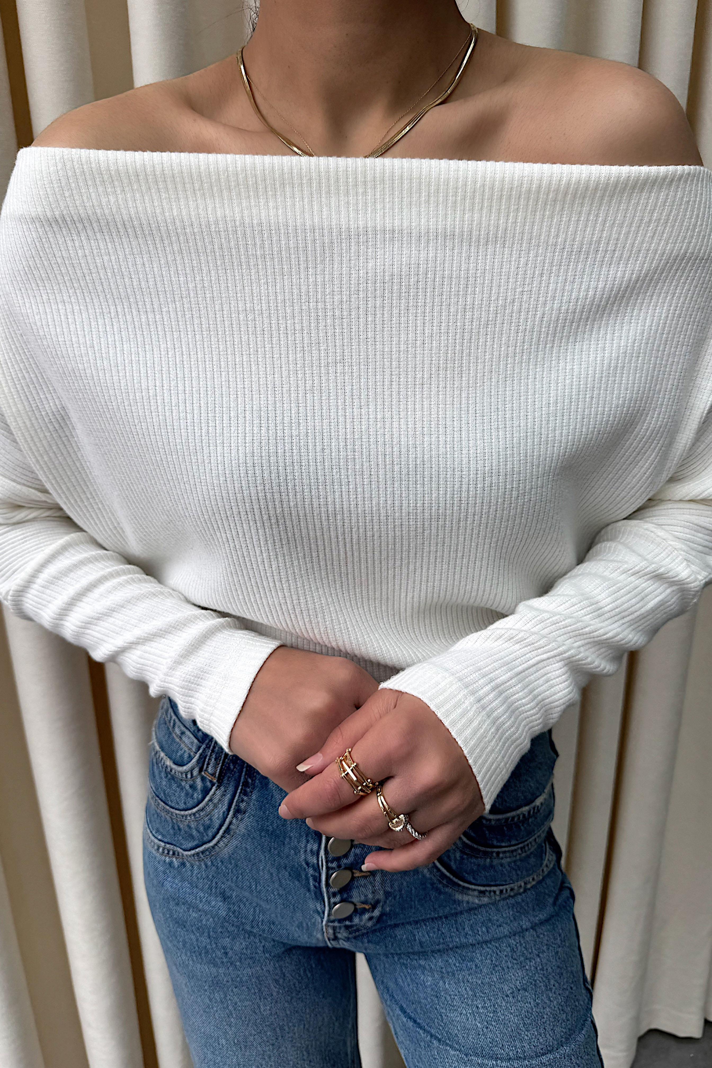 Madonna Yaka Fitilli Basic Bluz Ekru