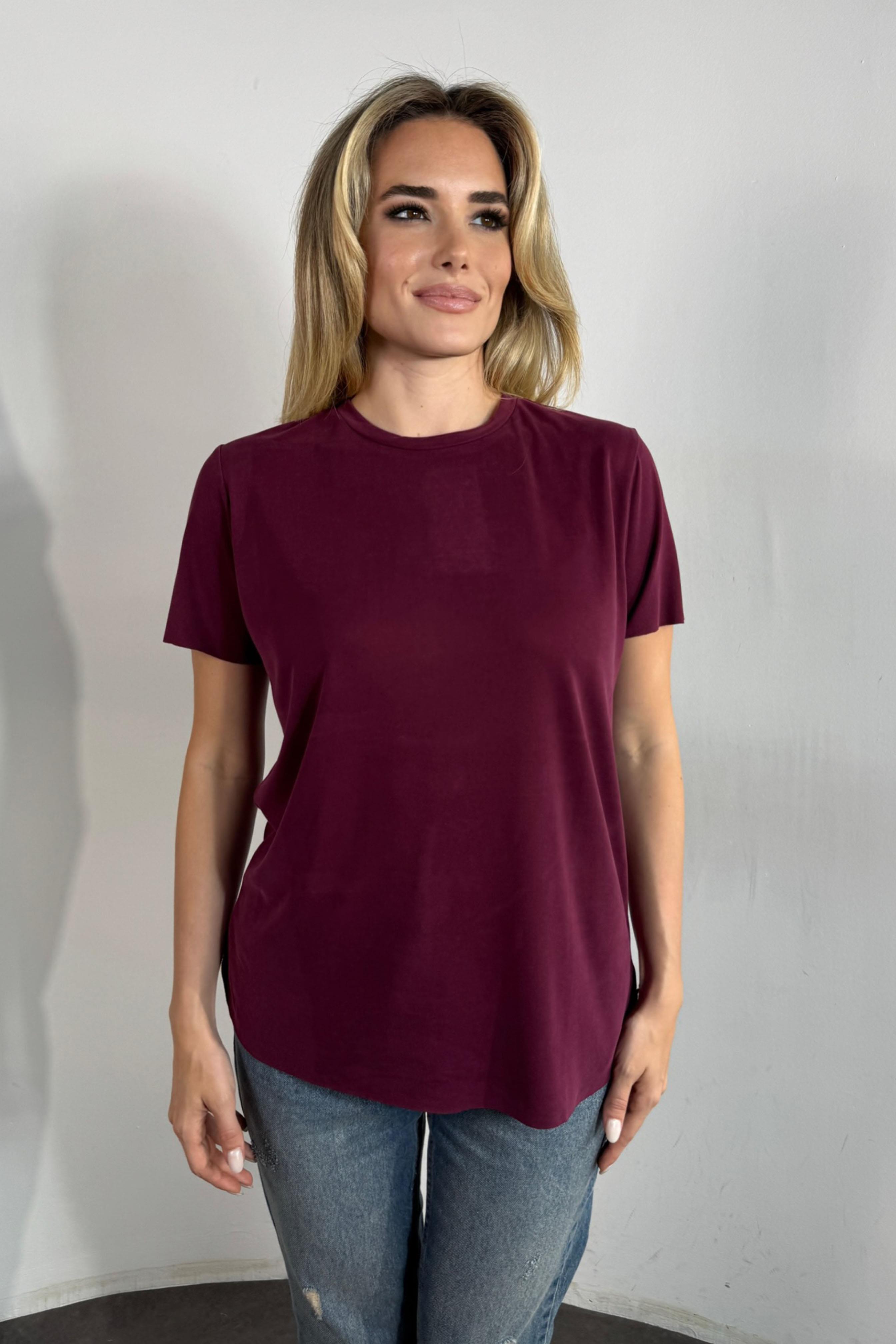 Marka Model Lazer Kesim Basic Tişört Bordo