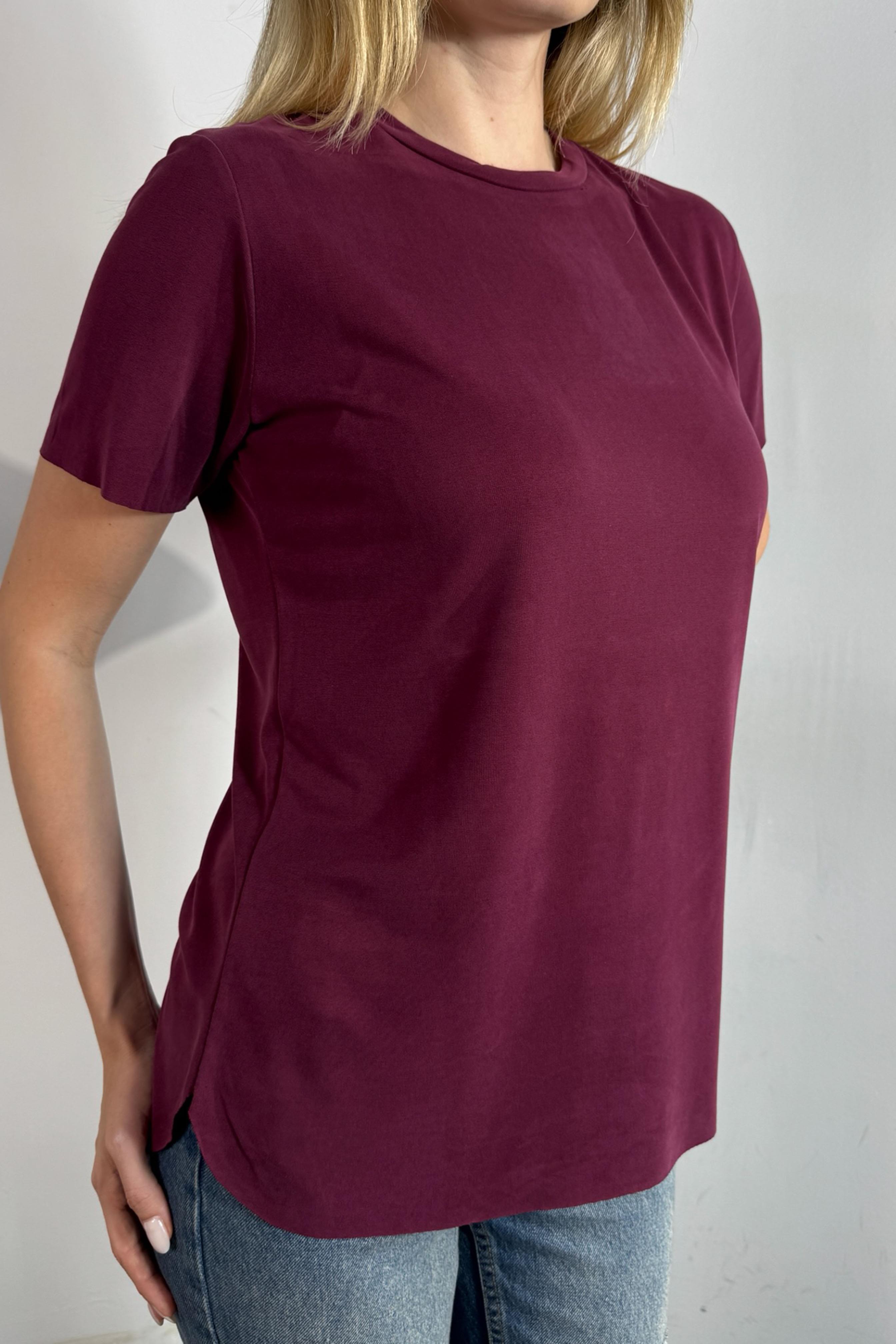 Marka Model Lazer Kesim Basic Tişört Bordo