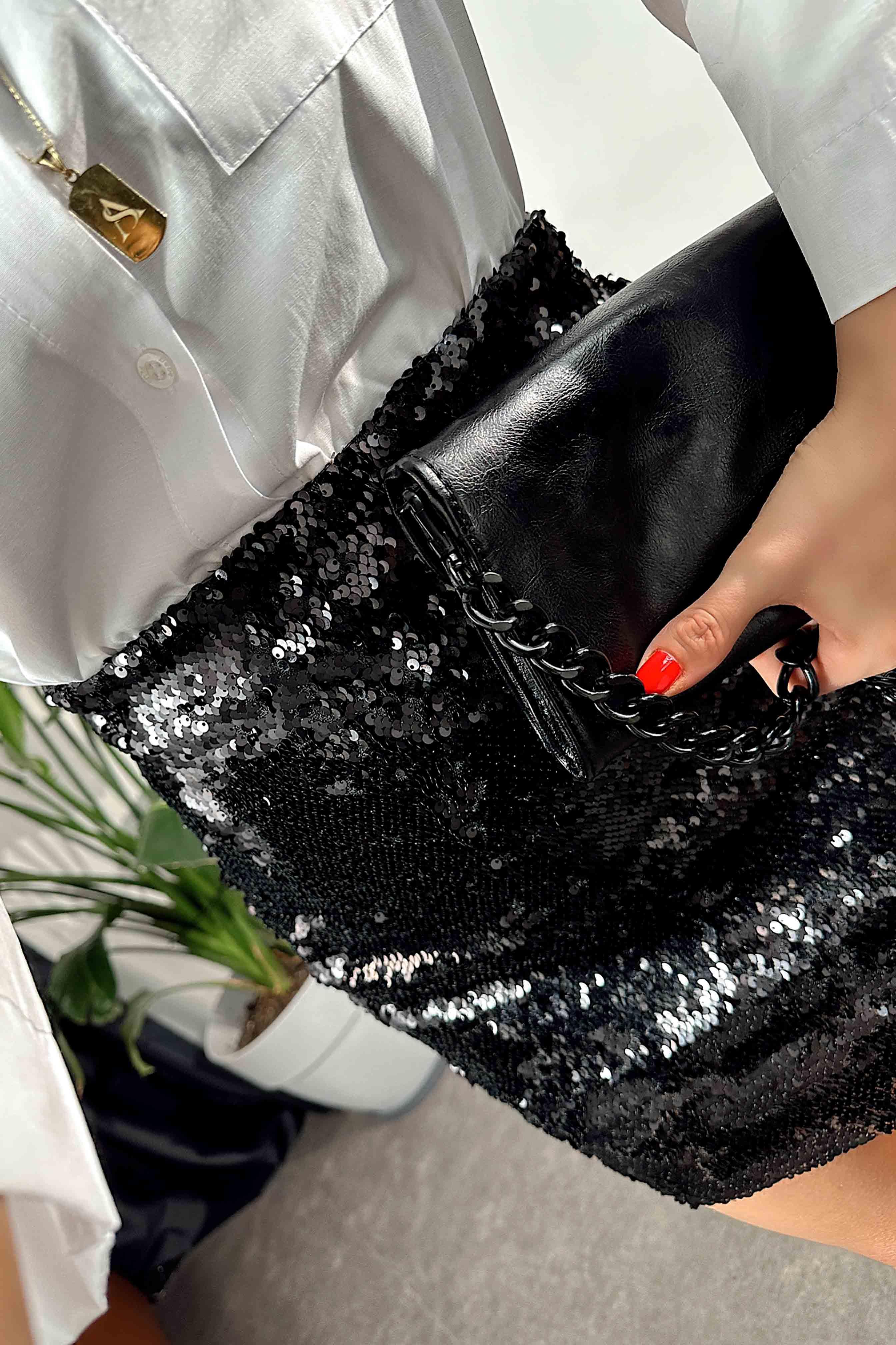 Marka Model Liklralı Astarlı Mini Payet Etek Siyah