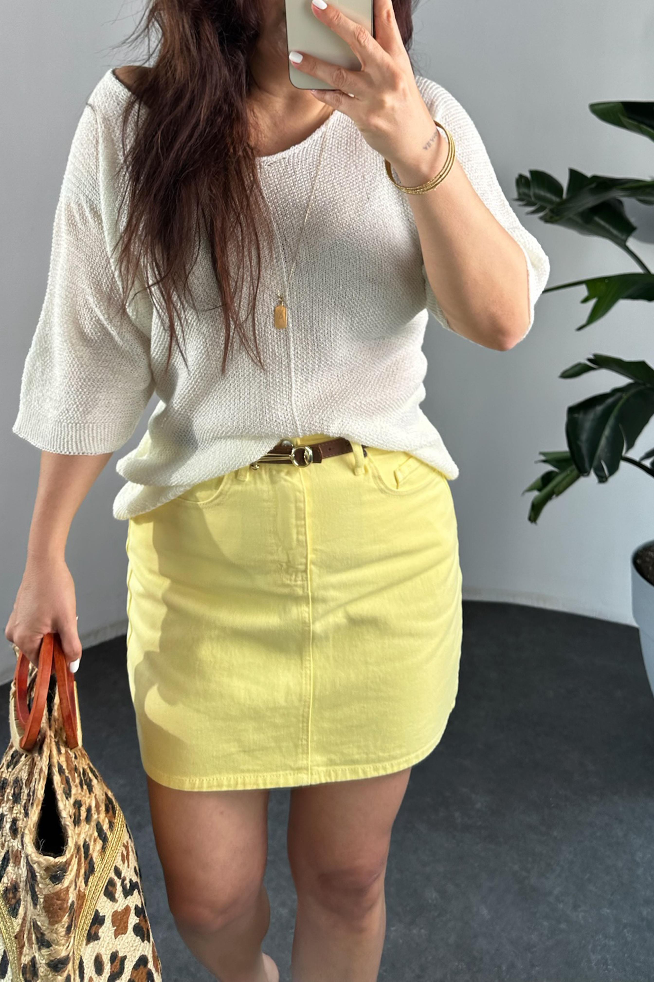 Marka Muadil Mini Denim Etek Sarı