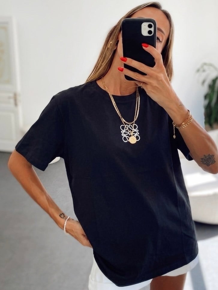 Nakış İşleme Detaylı Marka Model Basic Tshirt Siyah