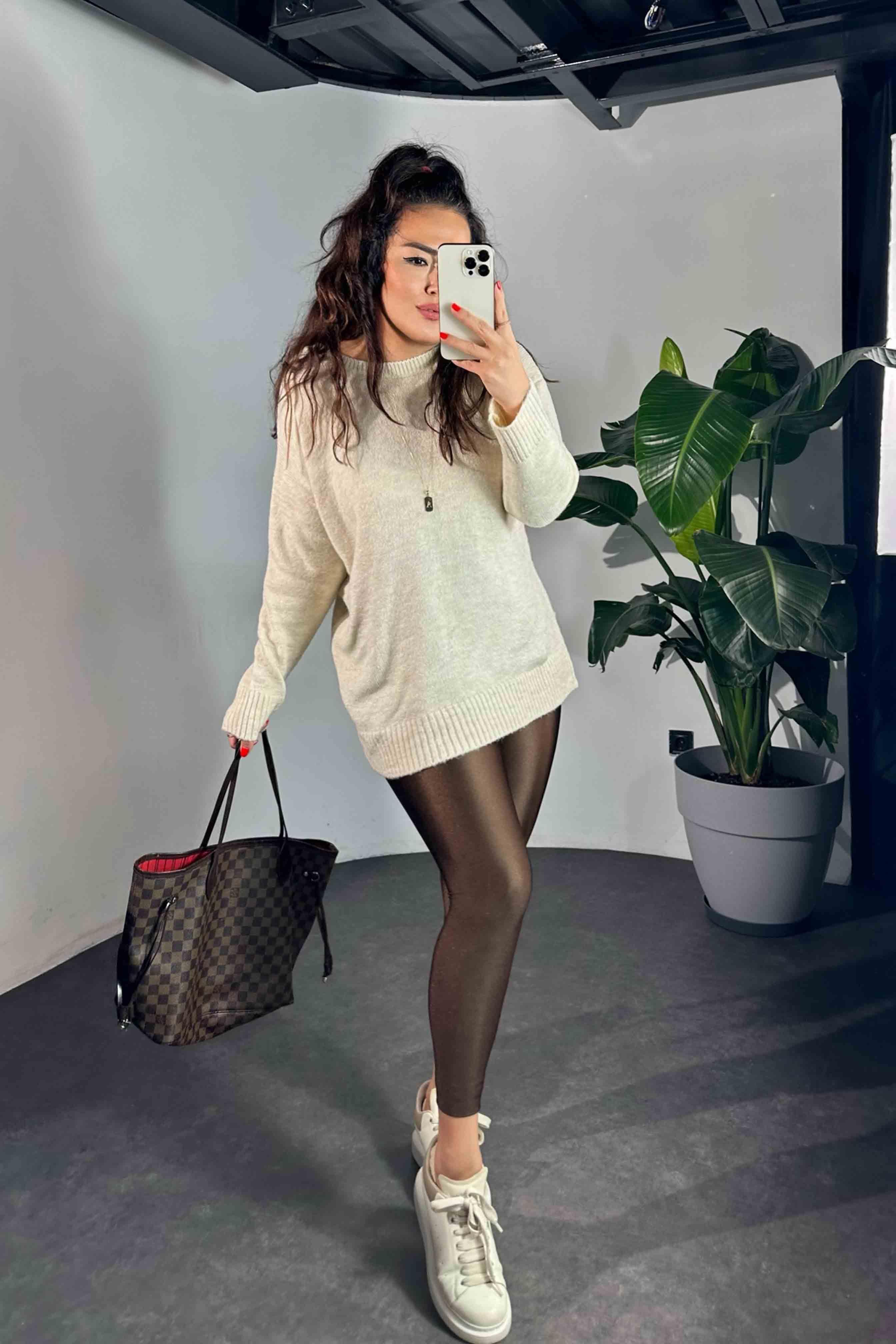 Orjinal Model Yüksek Bel Disco Kadın Tayt Acı Kahve