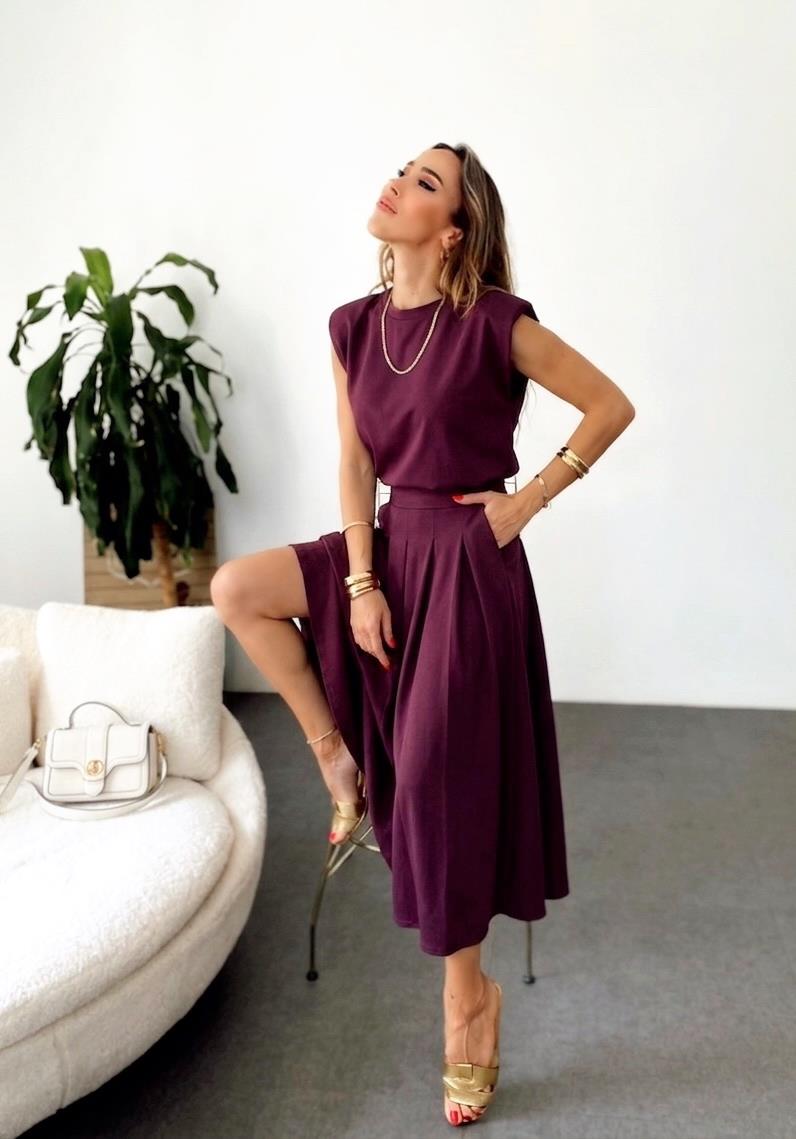 Oysh Kumaş Vatkalı Etek Bluz Takım Bordo