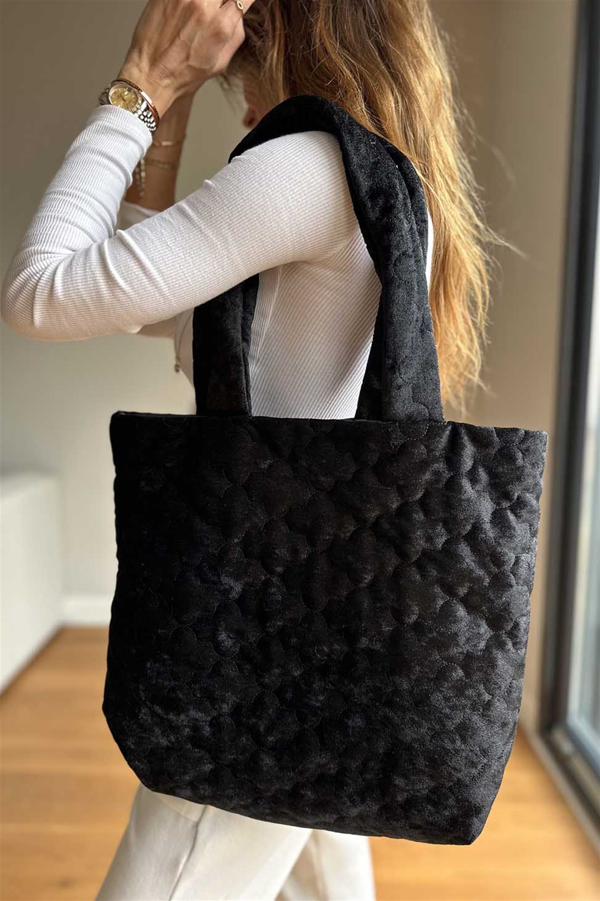 Pamuk Dokulu Kadın Çanta Siyah